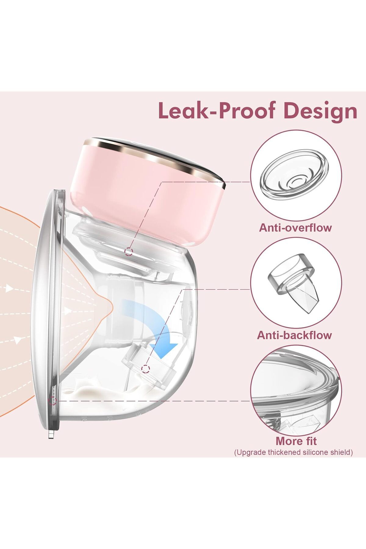 COOYA-Wearable Breast Pump ,with LED Display & 3 Modes & 9 Levels & Low Noise, 24 mm Flange, 2 Pcs Pink 5