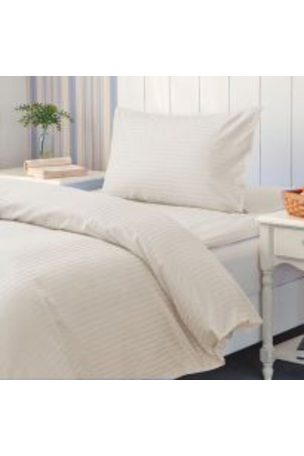 HomePuls-Bed Linen Set with Elastic Damask Polycotton Stripe 1 cm, for Mattress 90 or 100 x 200 cm, Duvet Cov 7