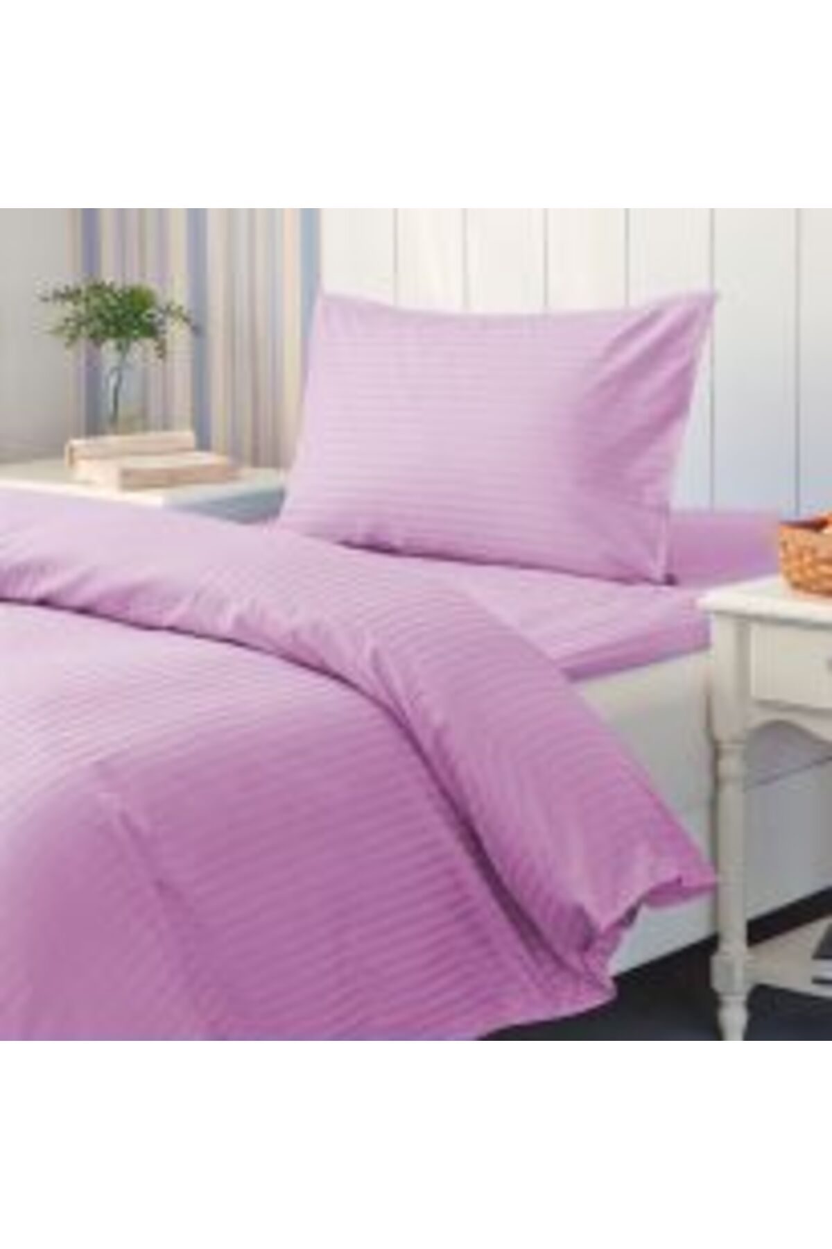 HomePuls-Bed Linen Set with Elastic Sheet, Damask Polycotton 1 cm Stripe, Yellow 8