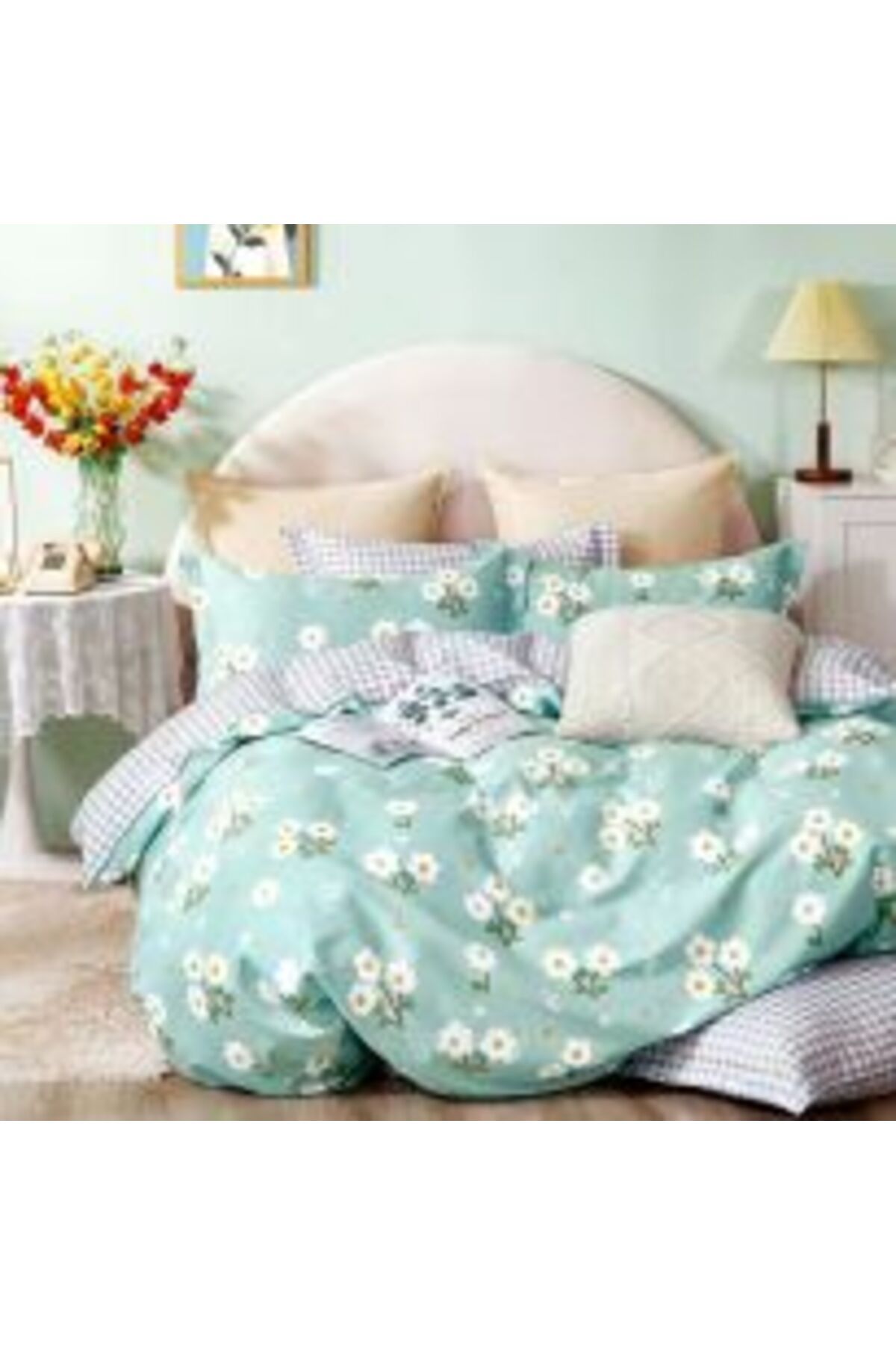 Ralex-Single Bedding Set Percale Printed 100% Cotton 3 Pieces - Yellow/Brown Flowers, Pucioasa 7