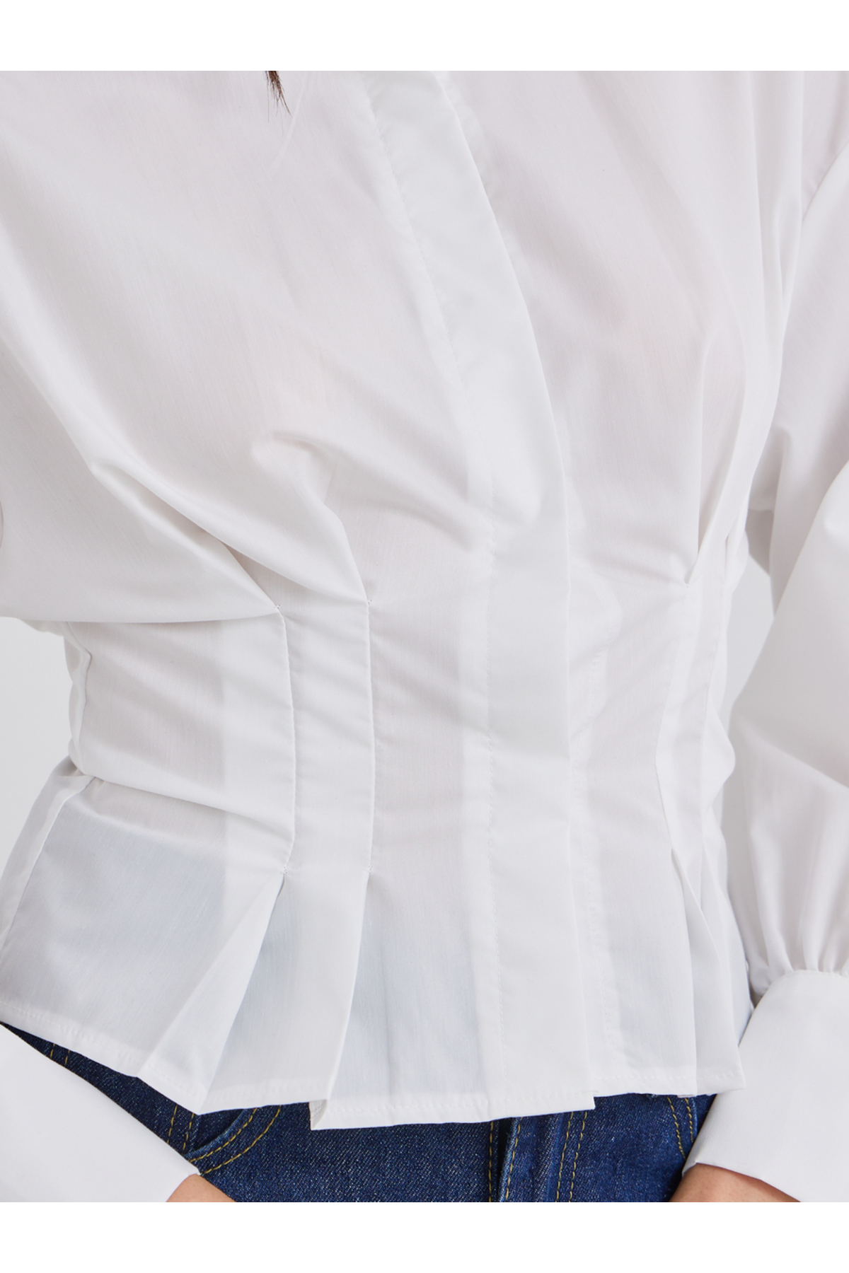 Styli White Fold Pleated Fitted Crop Shirt