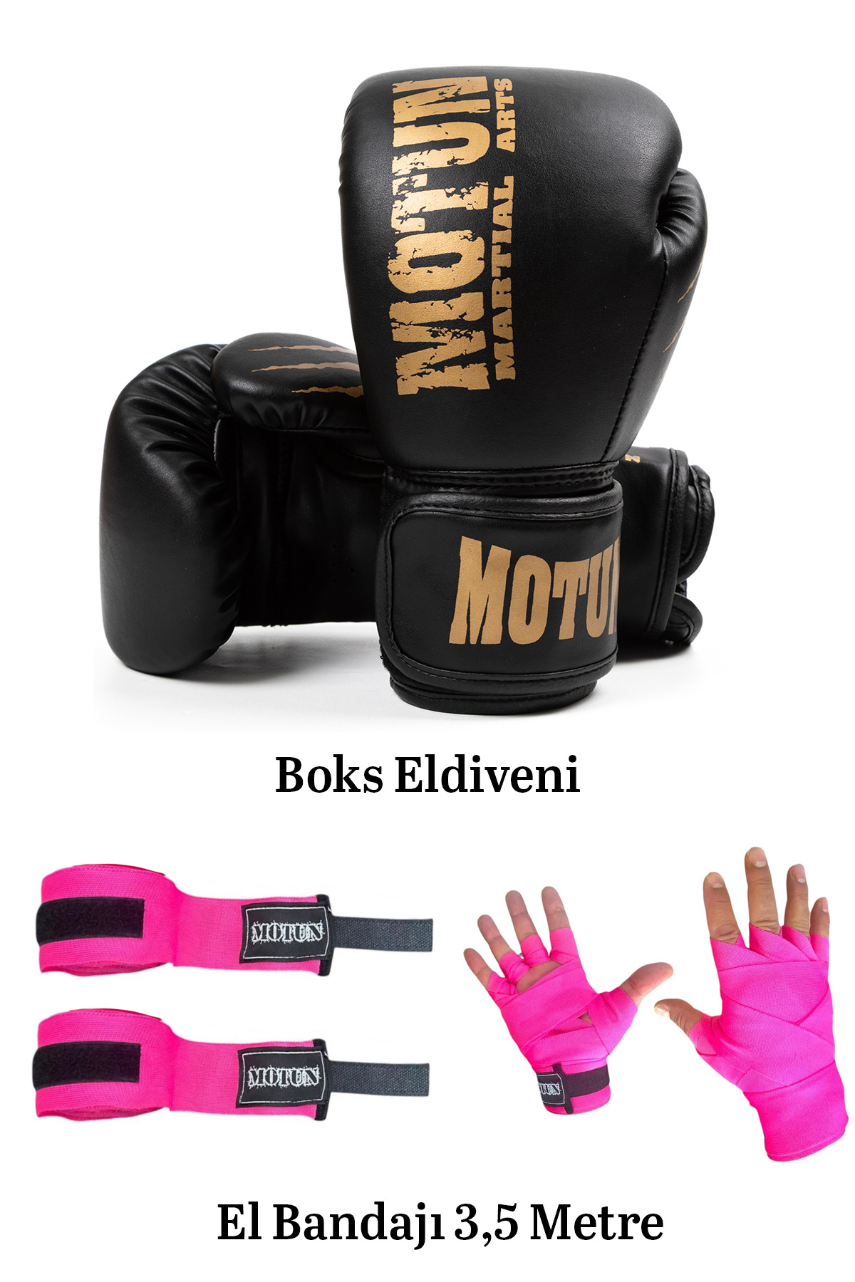 MOTUN Boks ,Kıck Boks ,Muay Thai Branşları için Boks eldiveni ve Bandaj 2 li set