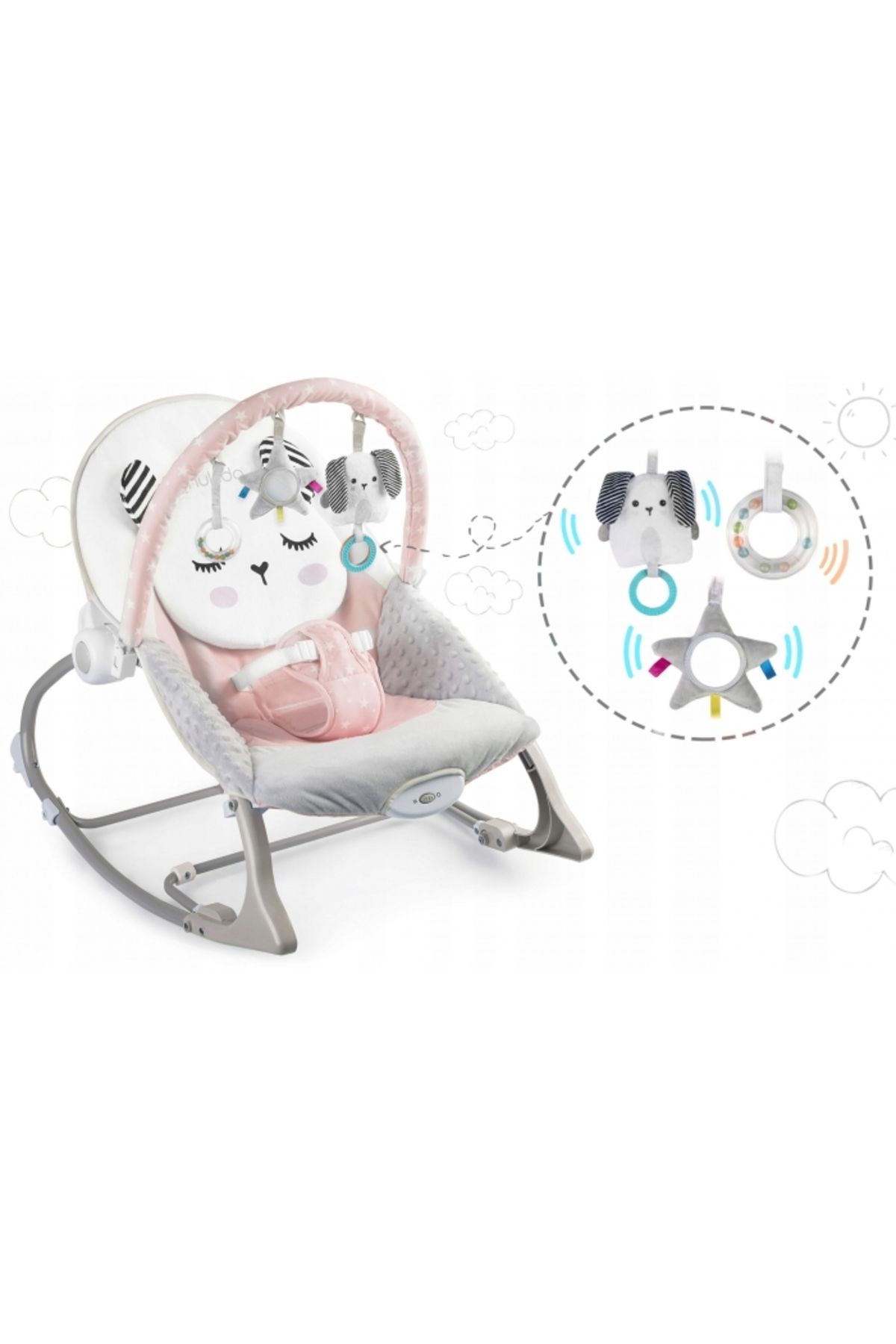 NUKIDO-Multifunctional swing with vibrations and toy arcade, removable cover, non-slip base and center 7