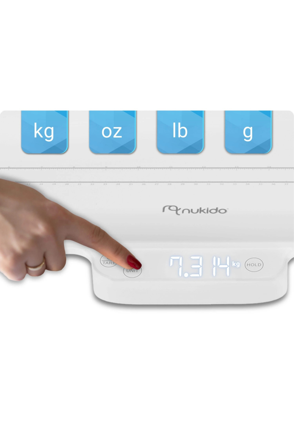 NUKIDO-White electronic baby scale with multiple measurement units, LCD screen, max capacity 6