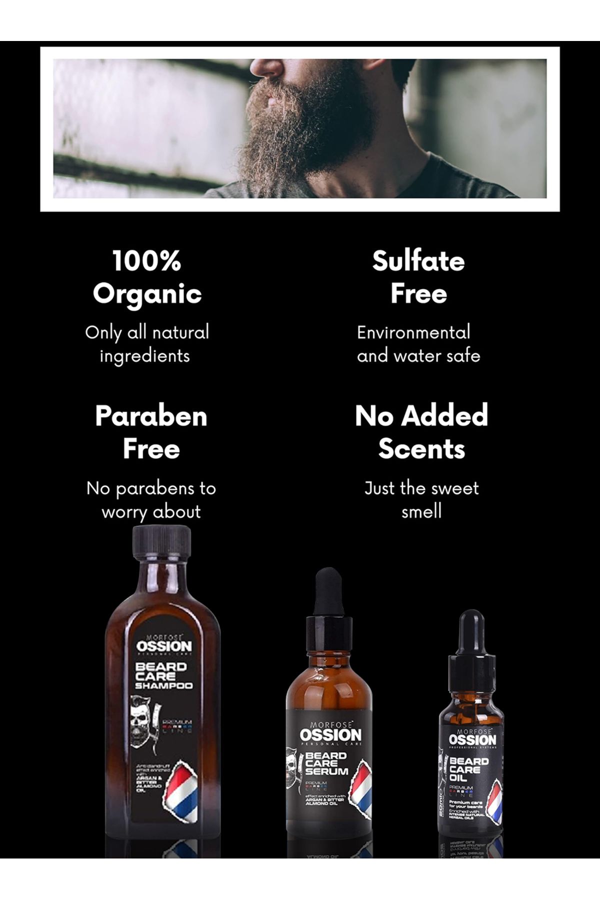 Morfose-Beard Care Essence Shampoo Kit Includes 1 pc Shampoo 100ml and 2 pcs Serum 50ml+20ml for Men 8