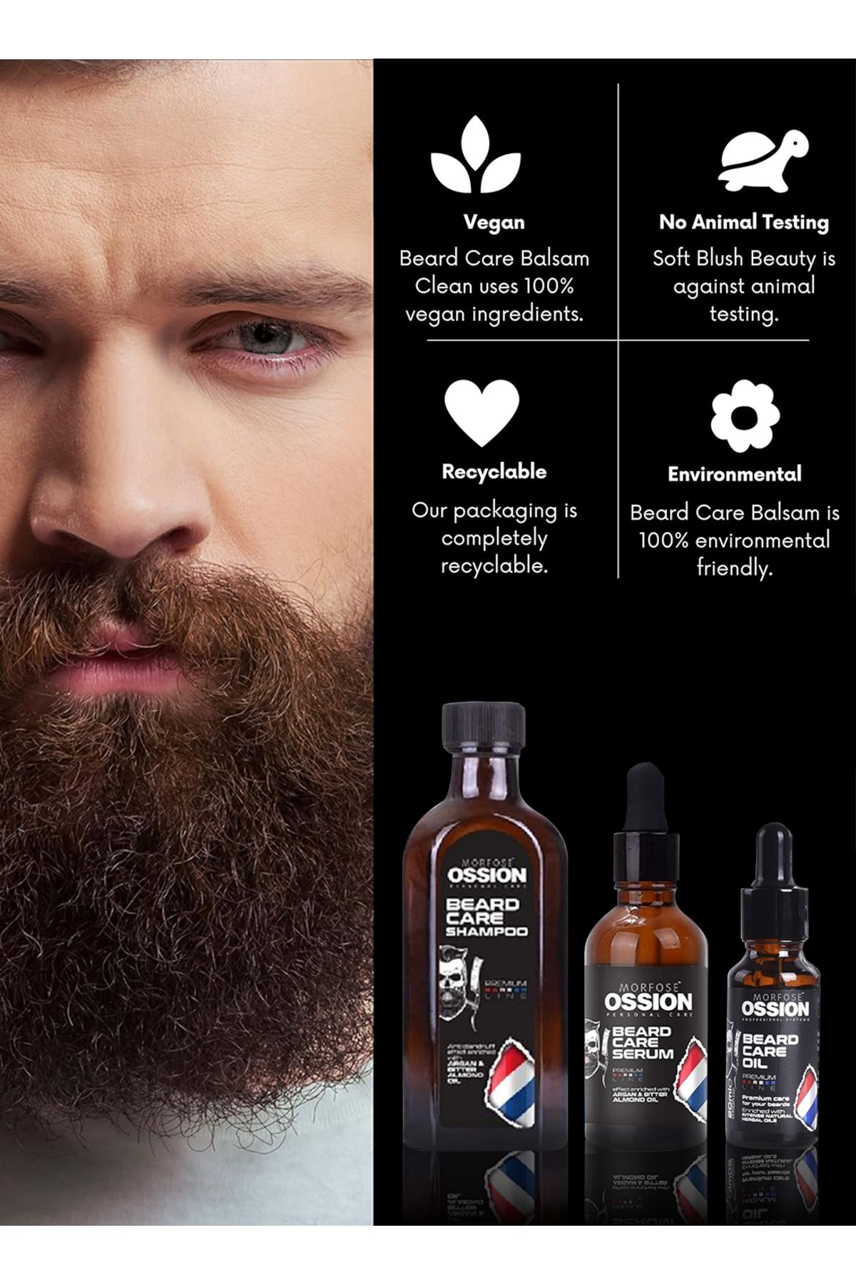 Morfose-Beard Care Essence Shampoo Kit Includes 1 pc Shampoo 100ml and 2 pcs Serum 50ml+20ml for Men 7
