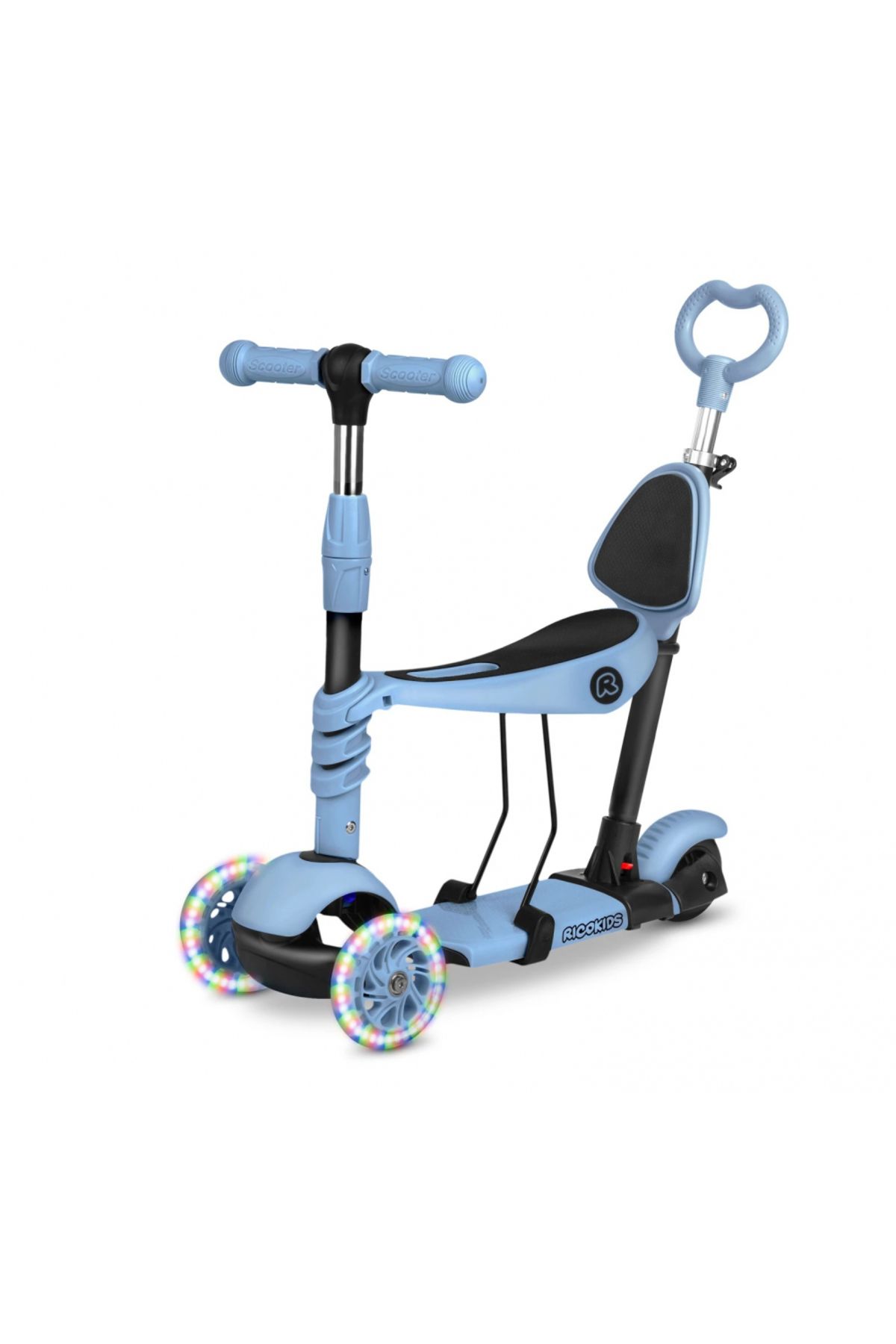 Ricokids-4 in 1 scooter for children Todi Blue, adjustable seat with backrest, separate parental handle 2