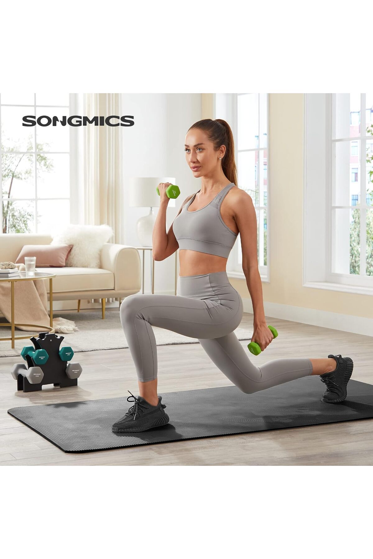 SONGMICS-Set of 6 Hexagonal Dumbbells with Stand, 2x1kg 2x2kg 2x3kg, Multicolor 2