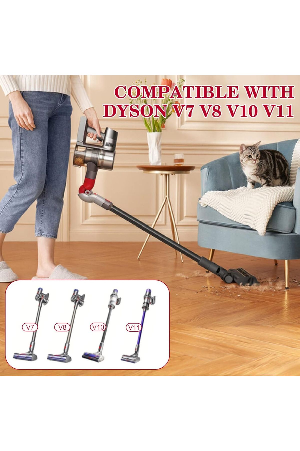 RotRever-Bottom Adapter for Dyson V7 V8 V10 V11 V15,Under Furniture Adapter for Dyson V7 V8 V10 V11 V15 4