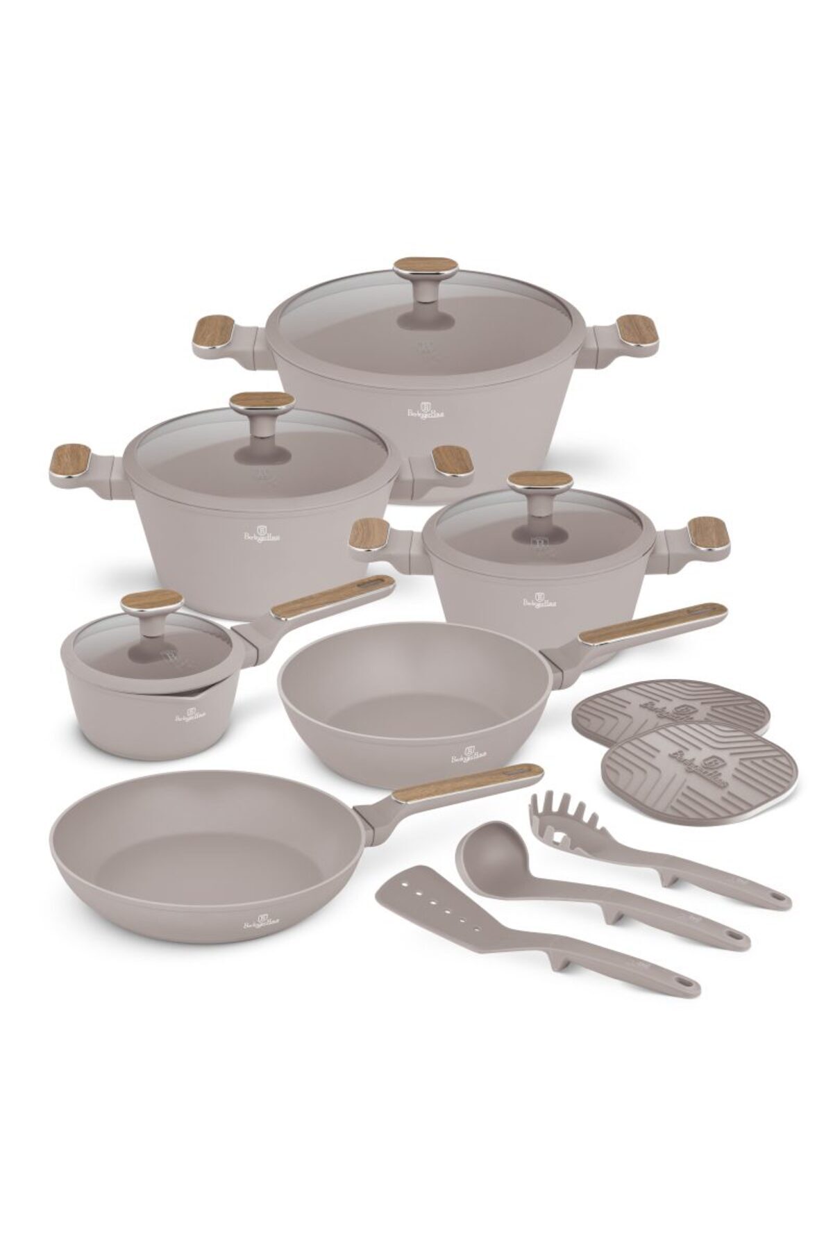 Berlinger Haus Sada nádobí s titanovým povrchem 15 ks Taupe Nordic Collection