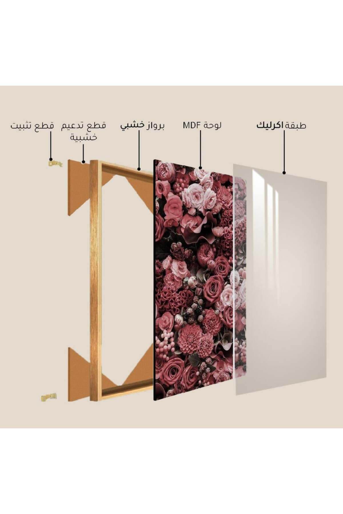 4gdran-Luxury wooden wall panel with nature design, brown frame and clear acrylic layer 4