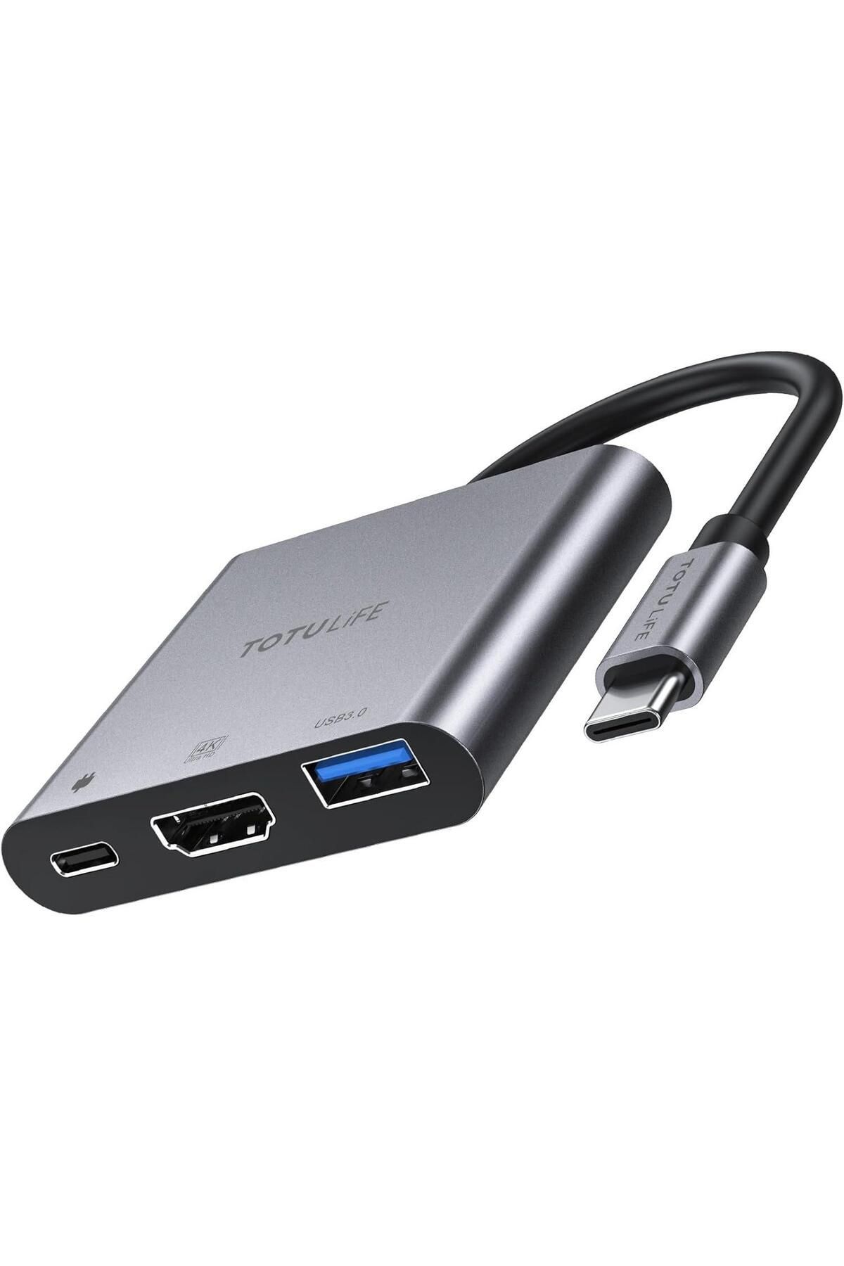 TOTUDESIGN-Totulife USB-C to HDMI + USB-C + USB-A OTG Adapter, Grey 2