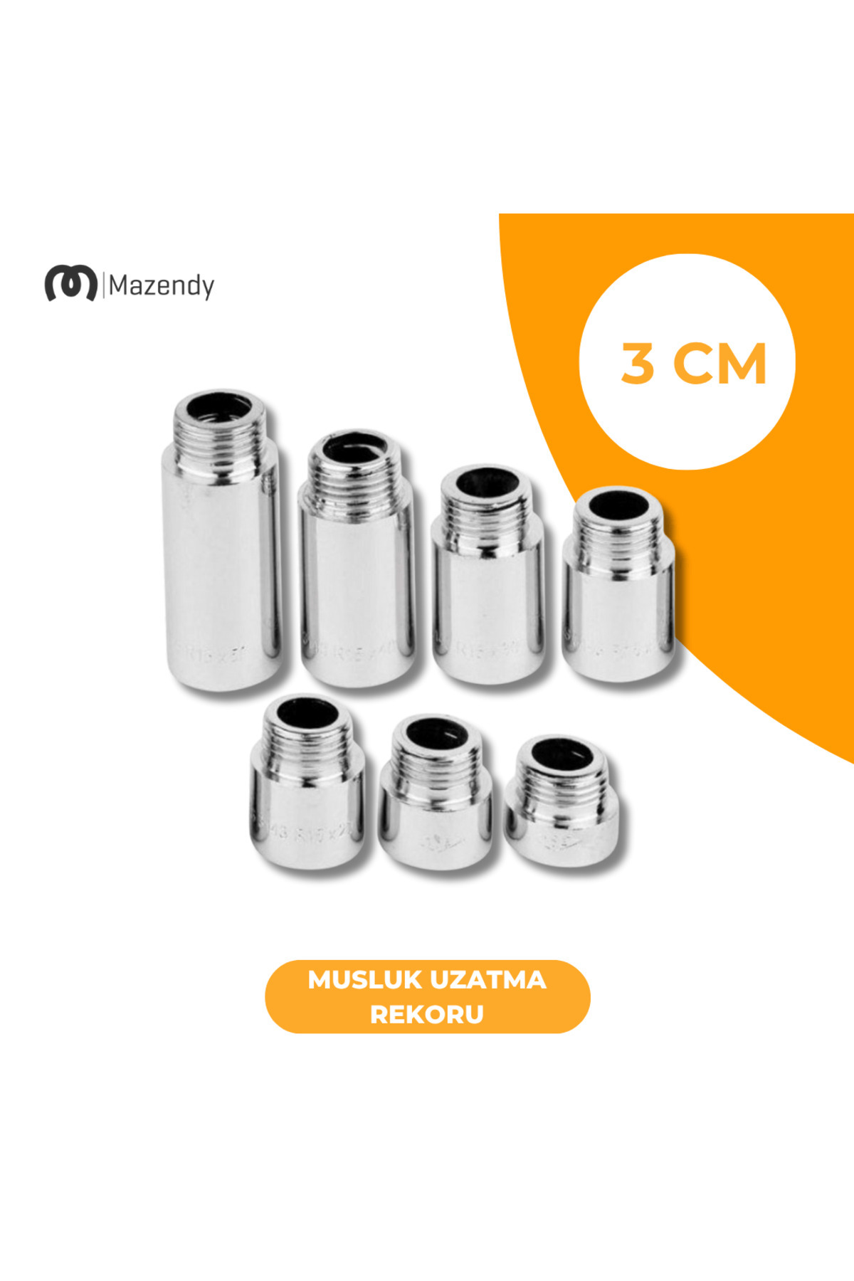 MAZENDY 3 cm Musluk Uzatma Rekoru Krom Kaplama 1/2 Uyumlu Pirinç – 1 Adet