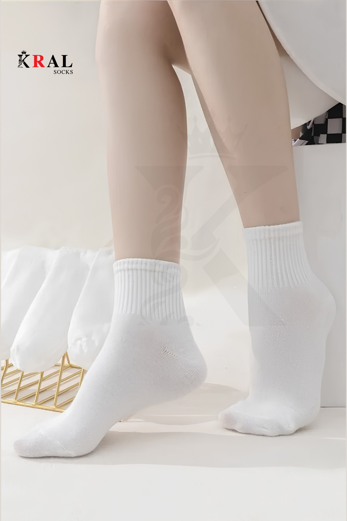 KRAL SOCKS 12 Çift Unisex Pamuklu Beyaz Tenis Kolej Spor Çorap görsel 6