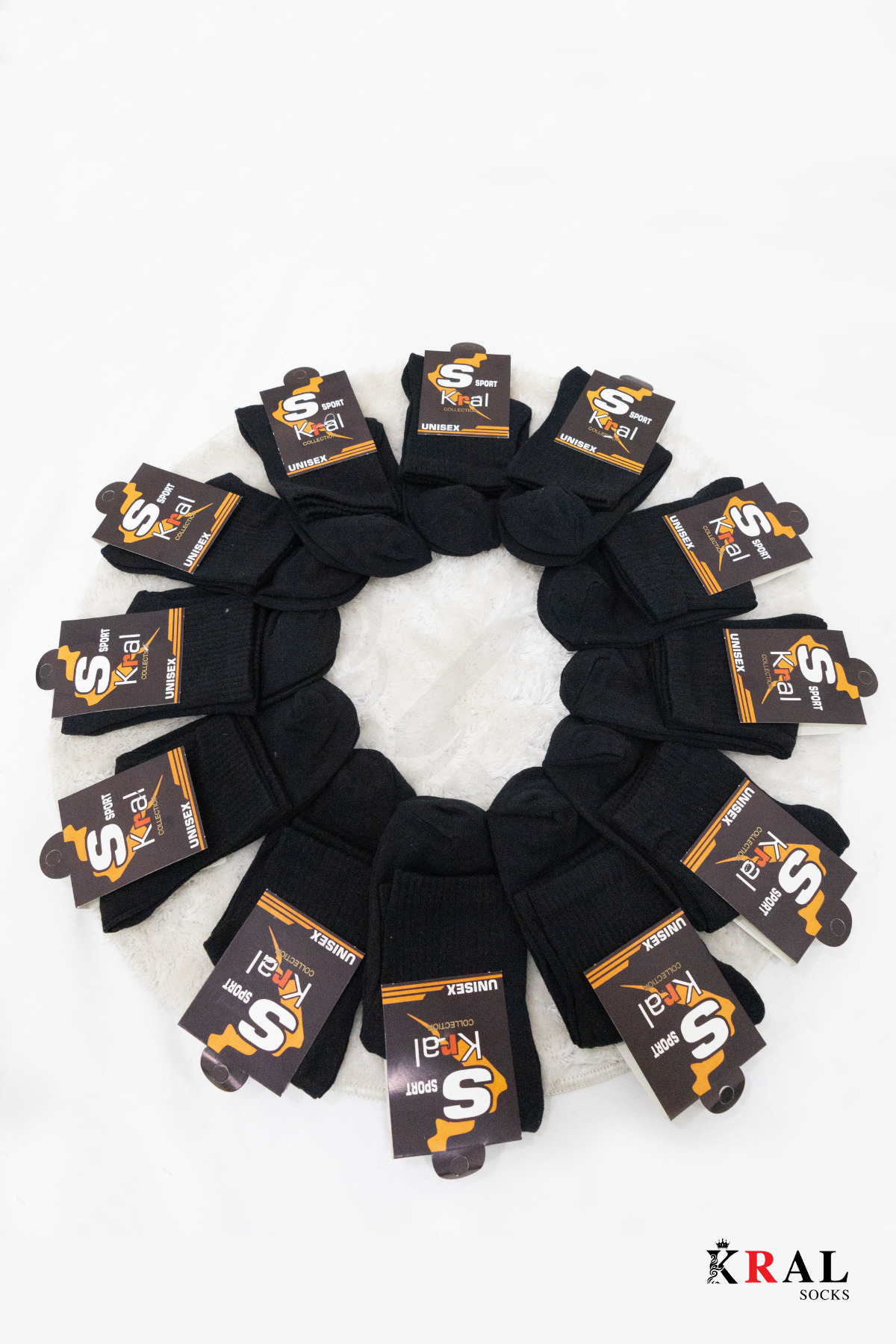 KRAL SOCKS 12 Çift Unisex Pamuklu Siyah Tenis Kolej Spor Çorap görsel 2