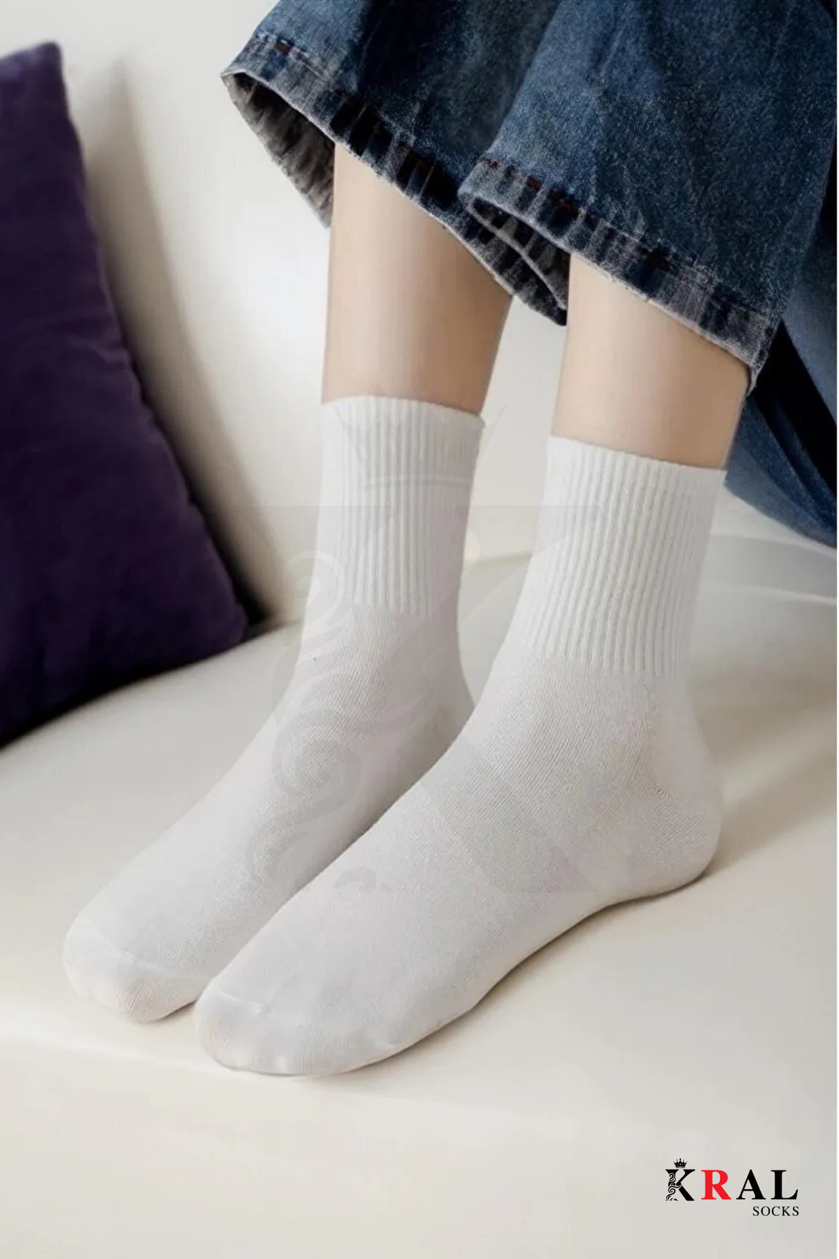 KRAL SOCKS 12 Çift Unisex Pamuklu Beyaz Tenis Kolej Spor Çorap görsel 4
