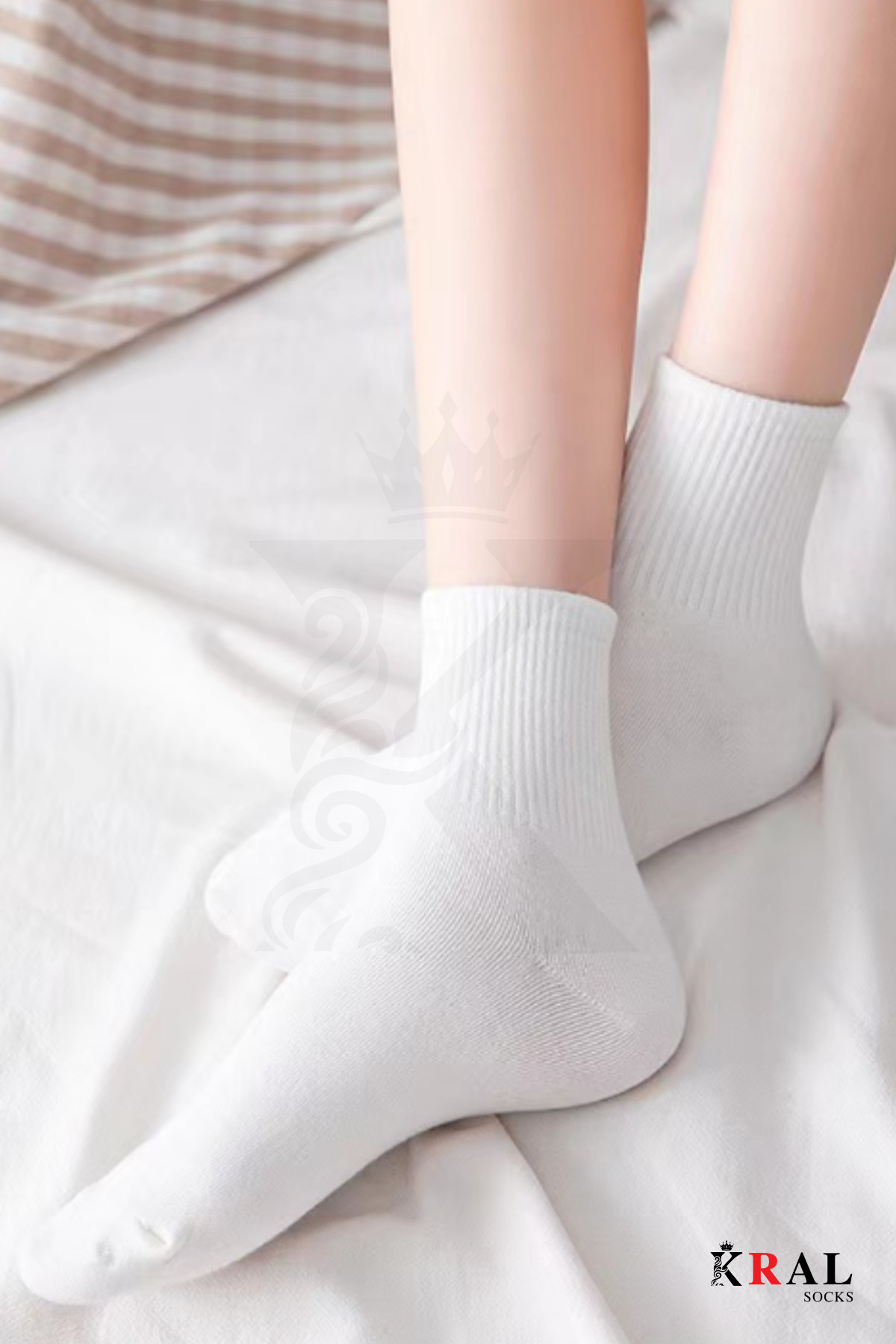 KRAL SOCKS 12 Çift Unisex Pamuklu Beyaz Tenis Kolej Spor Çorap görsel 3