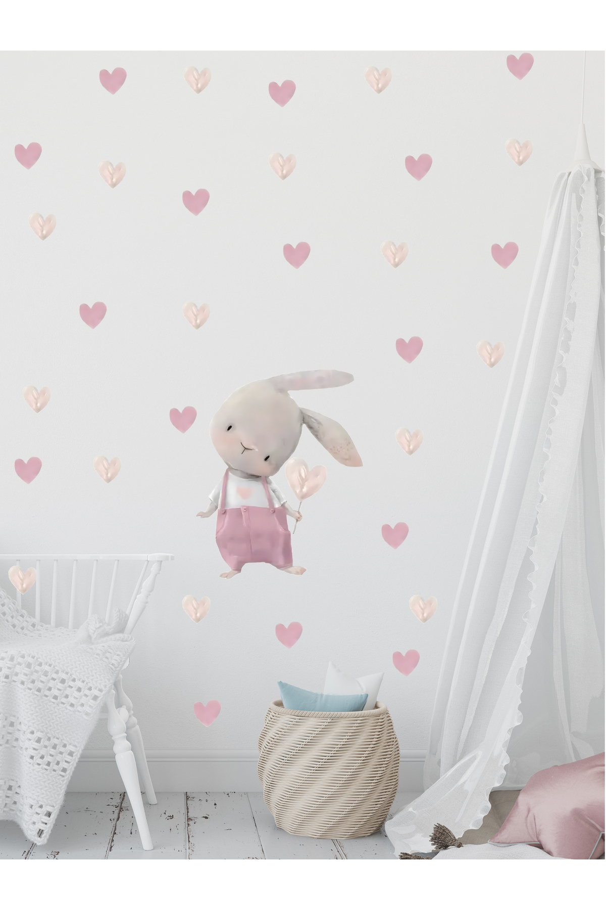 aiki Sulu Boya, Pembe Pantolonlu, Kalp Desenli Sevimli Tavşan, 50 x 100 cm fotoğrafı 3 (önizleme)