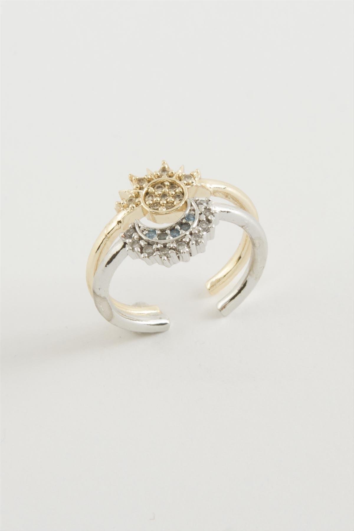 Bijuteri Net Güneş Hilal Zirkon Taşlı Yüzük 2 Adet