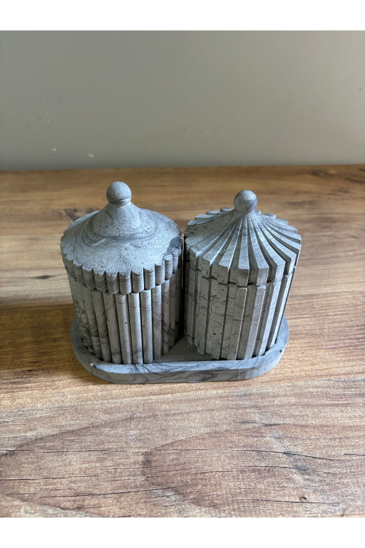 HALFART-Set of 2 Concrete Organizer with Lid – Marble Pattern Gray, Geometric Design, Mini Set with Table 4