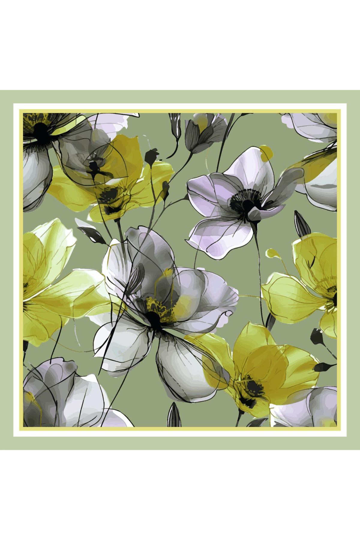 Sultan İpek Çiçek Desenli Fular/Bandana 48x48