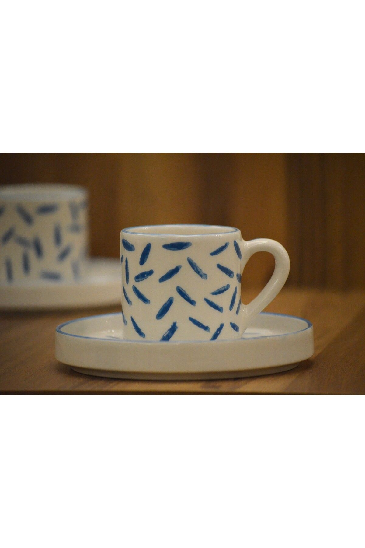 arı çini seramik-Set of 2 Cups, Handmade Cup Set with Modern Pattern 3