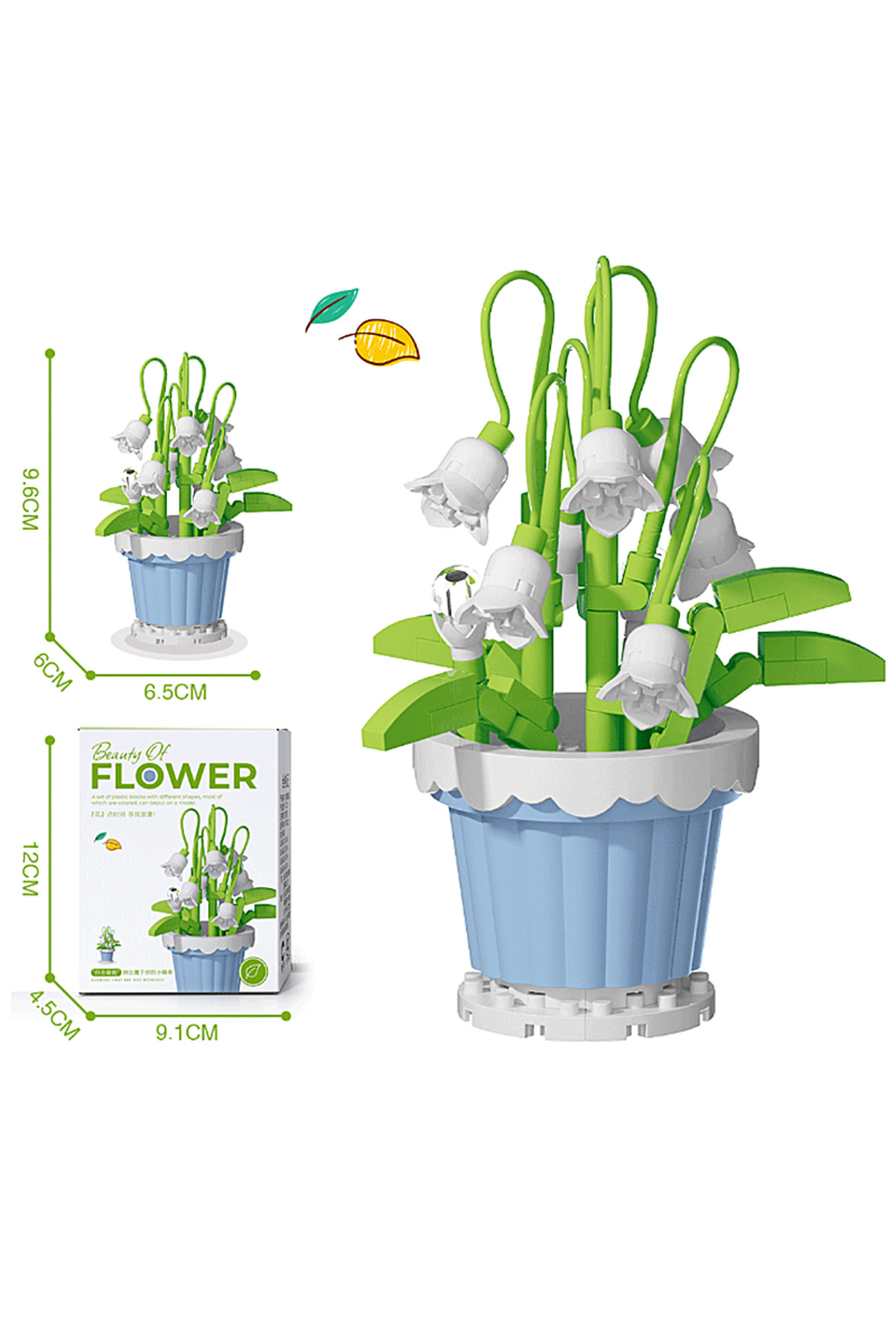 بدون جعبه ۷۲۲۱ دسته‌گل بلوک خلاقانه ساختنی، گیاه گل جاودانه گلدانی هدیه، رز و آفتابگردان گلدانی