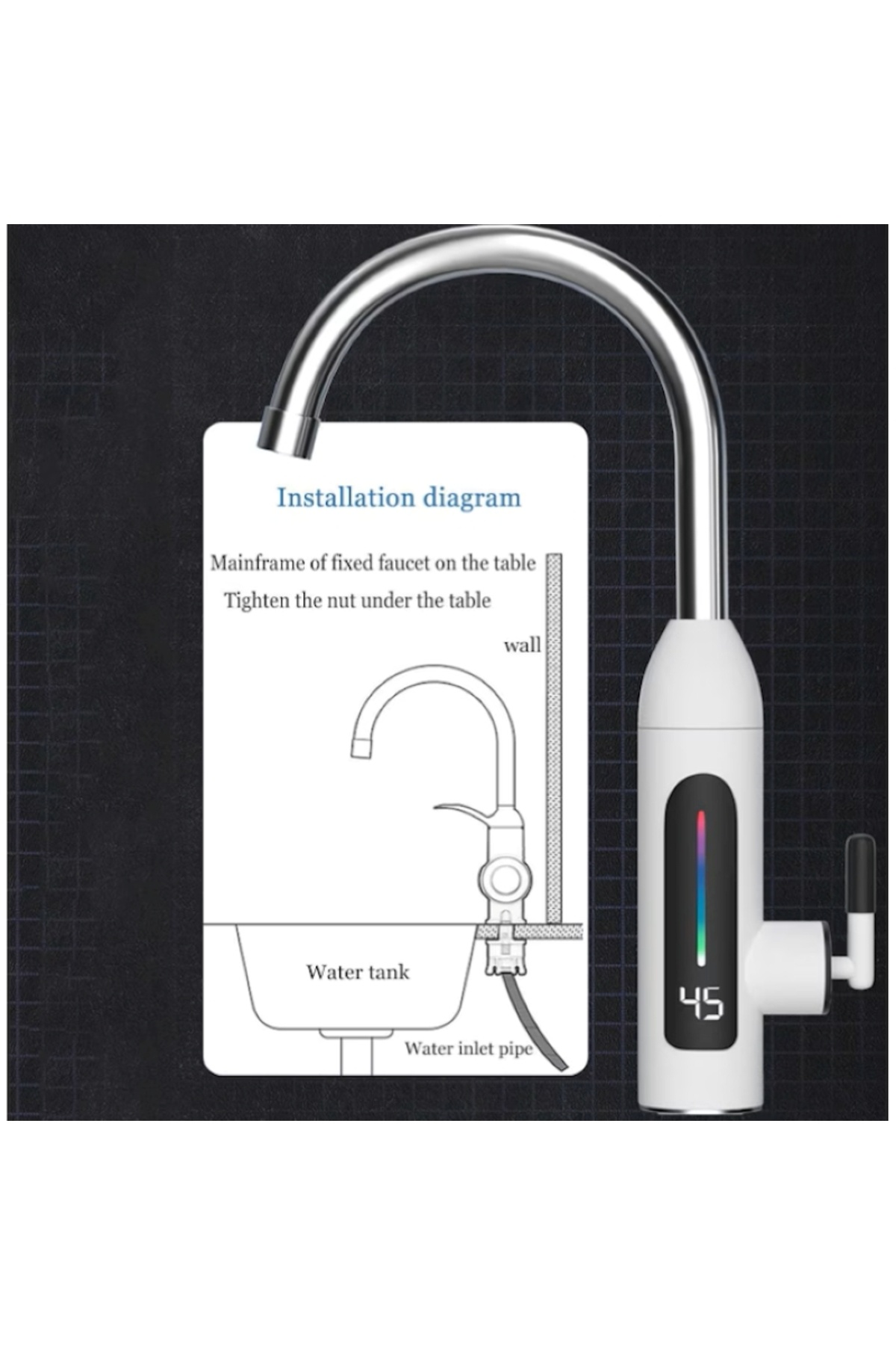 EMATTERIO-Electric faucet with instant heating, LCD temperature display, sink mounting, modern 2