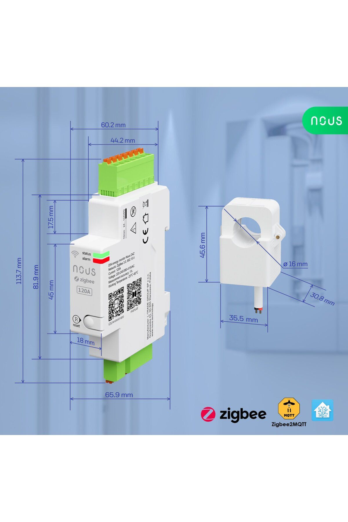 Nous-Contor electric D4Z ZigBee Smart DIN 120A, monitor consum in timp real , montare pe sina DIN 4