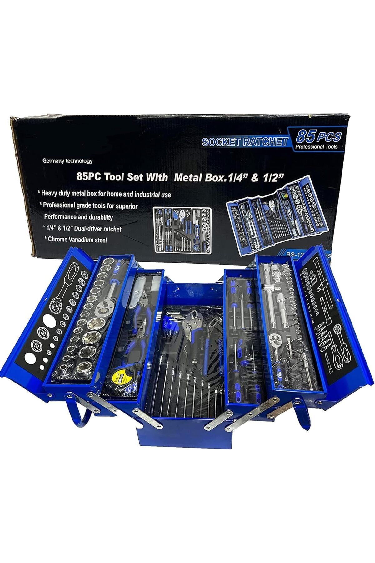 boss life style-85-Piece Socket Set Toolbox with Wrenches 5