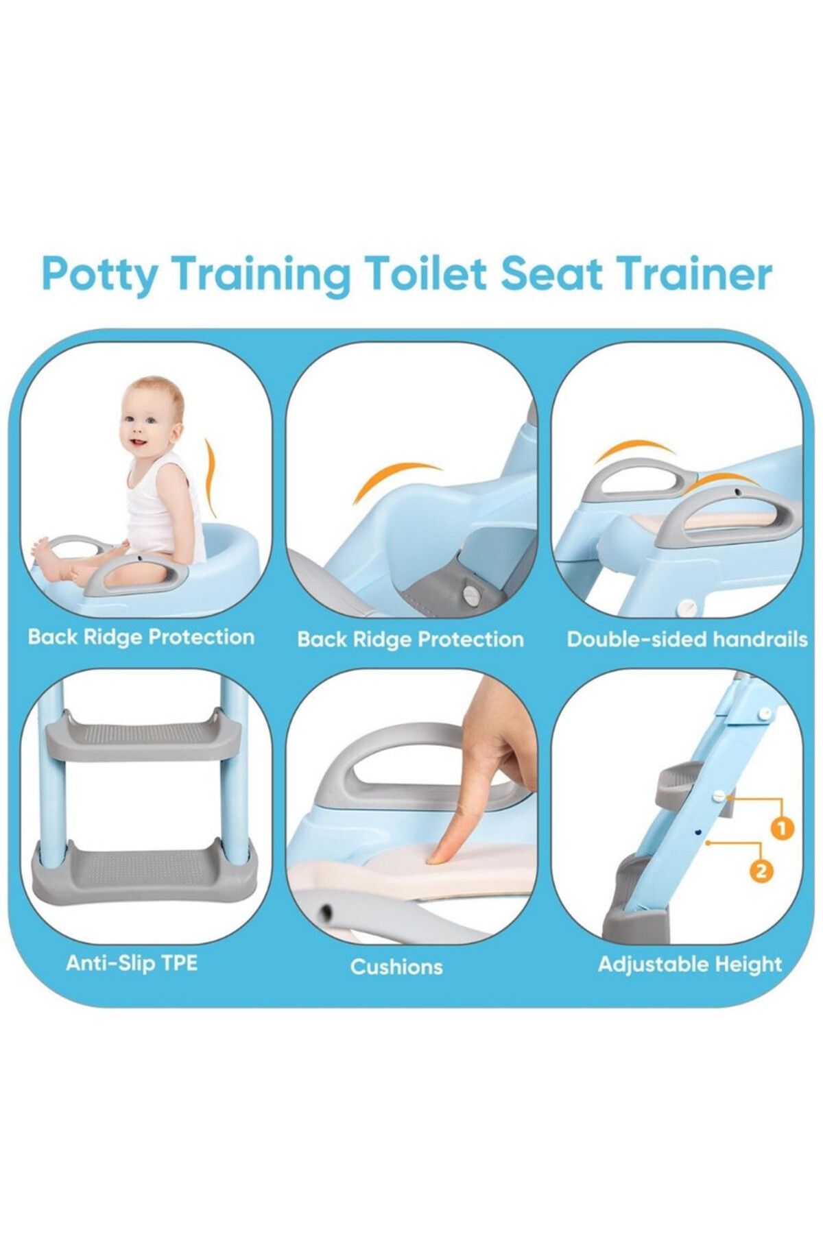 Mercaton-Foldable Toilet Reducer with Ladder, 2 Adjustable Non-Slip Steps, Waterproof Seat, PP, 5