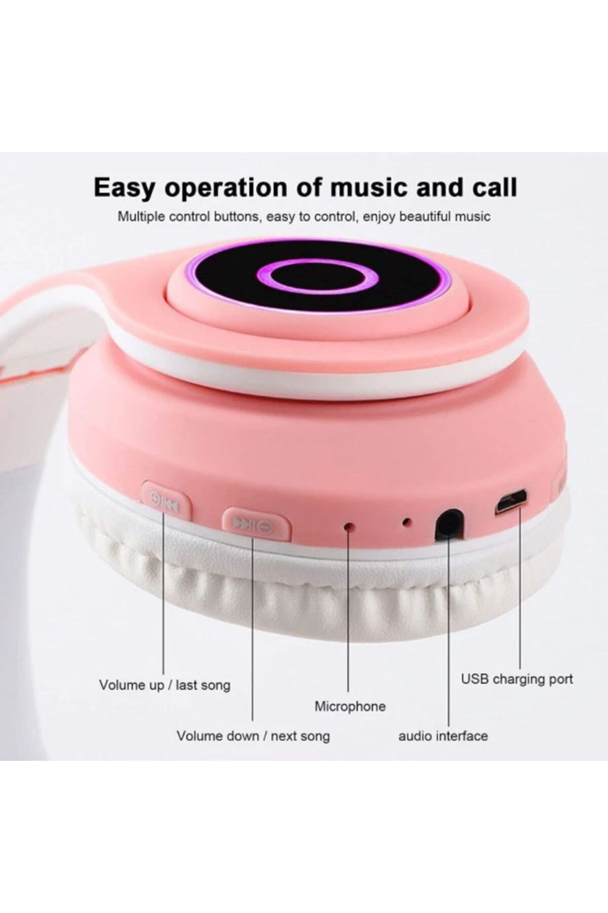 Mercaton-Wireless headphones with microphone, Bluetooth 5.0, card slot, RGB LED, cat ear design 5
