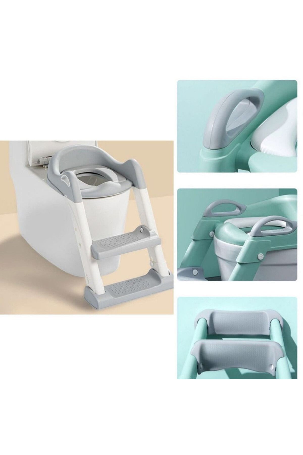 Mercaton-Foldable Toilet Reducer with Ladder, 2 Adjustable Non-Slip Steps, Waterproof Seat, PP, 3
