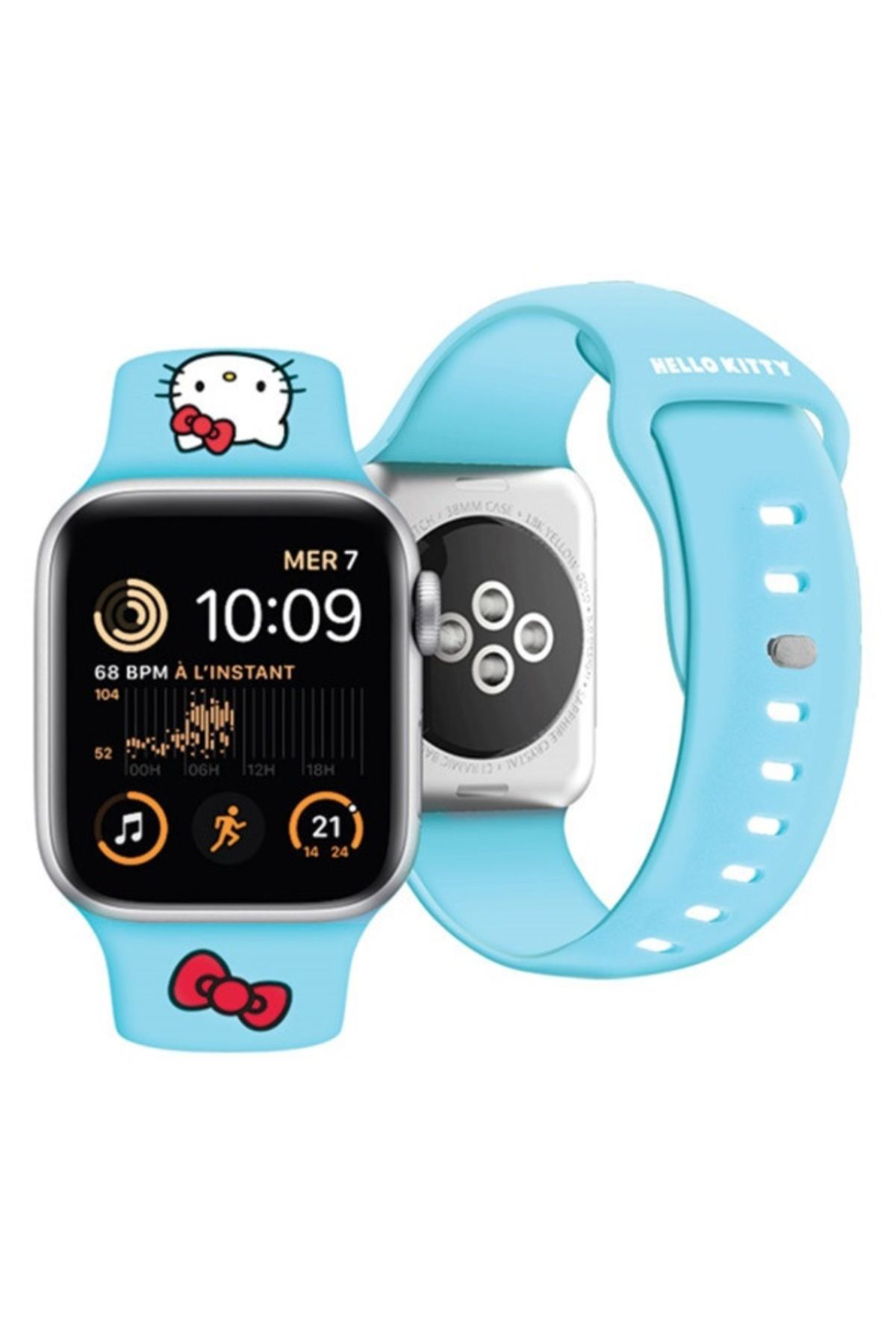 Hello Kitty-Curea pentru Apple Watch 1/2/3/4/5/6/7/8/9/10/SE/SE 2, 38/40/41/42mm, Q68, silicon, albastră 3