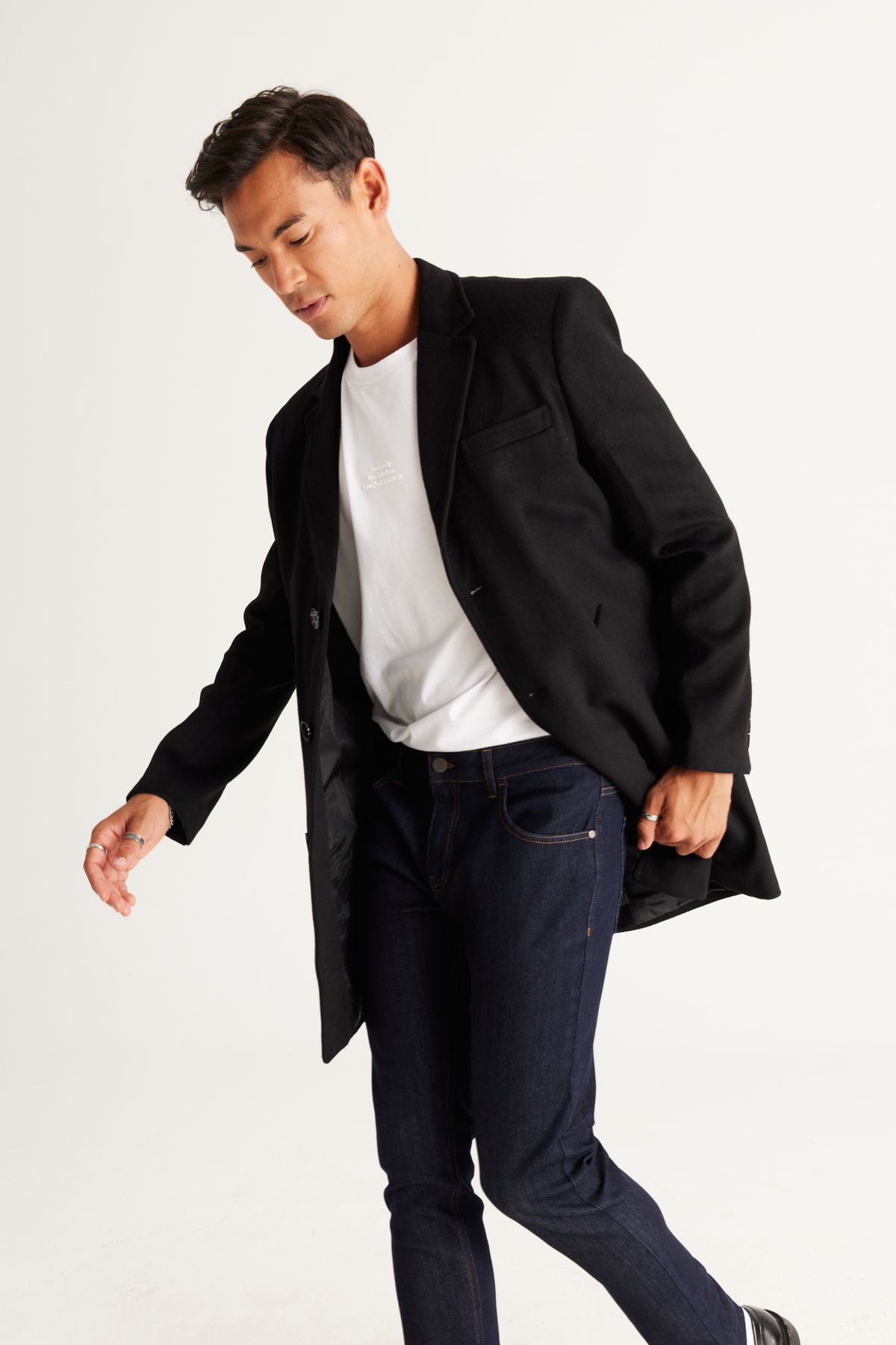 AC&Co / Altınyıldız Classics-Men's Black Standard Fit Regular Cut Mono Collar Wool Coat 5