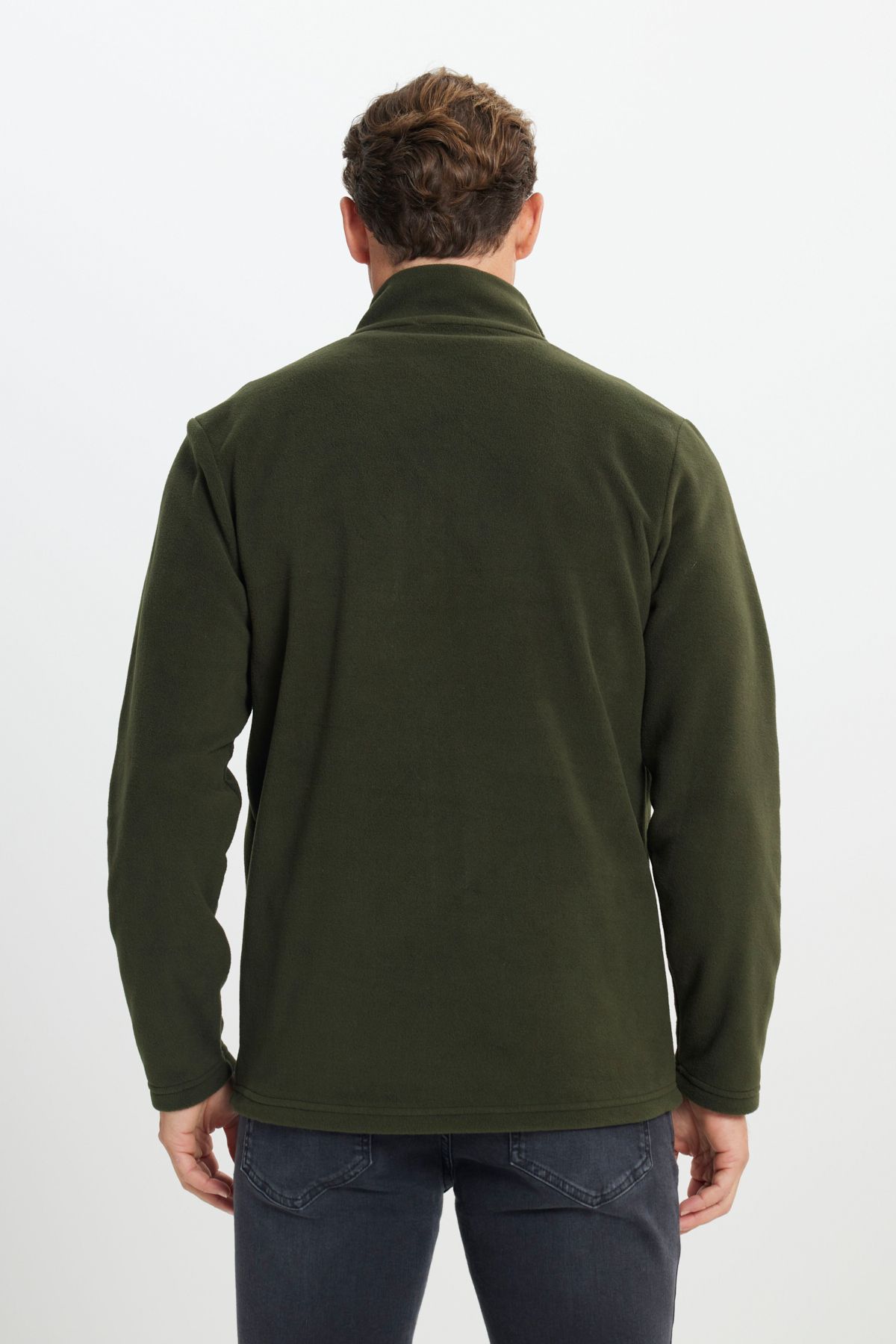 AC&Co / Altınyıldız Classics-Men's Khaki Standard Fit Regular Cut Stand Collar Pocket Zipper Cold Proof Sweatshirt Fleece Jacket 6