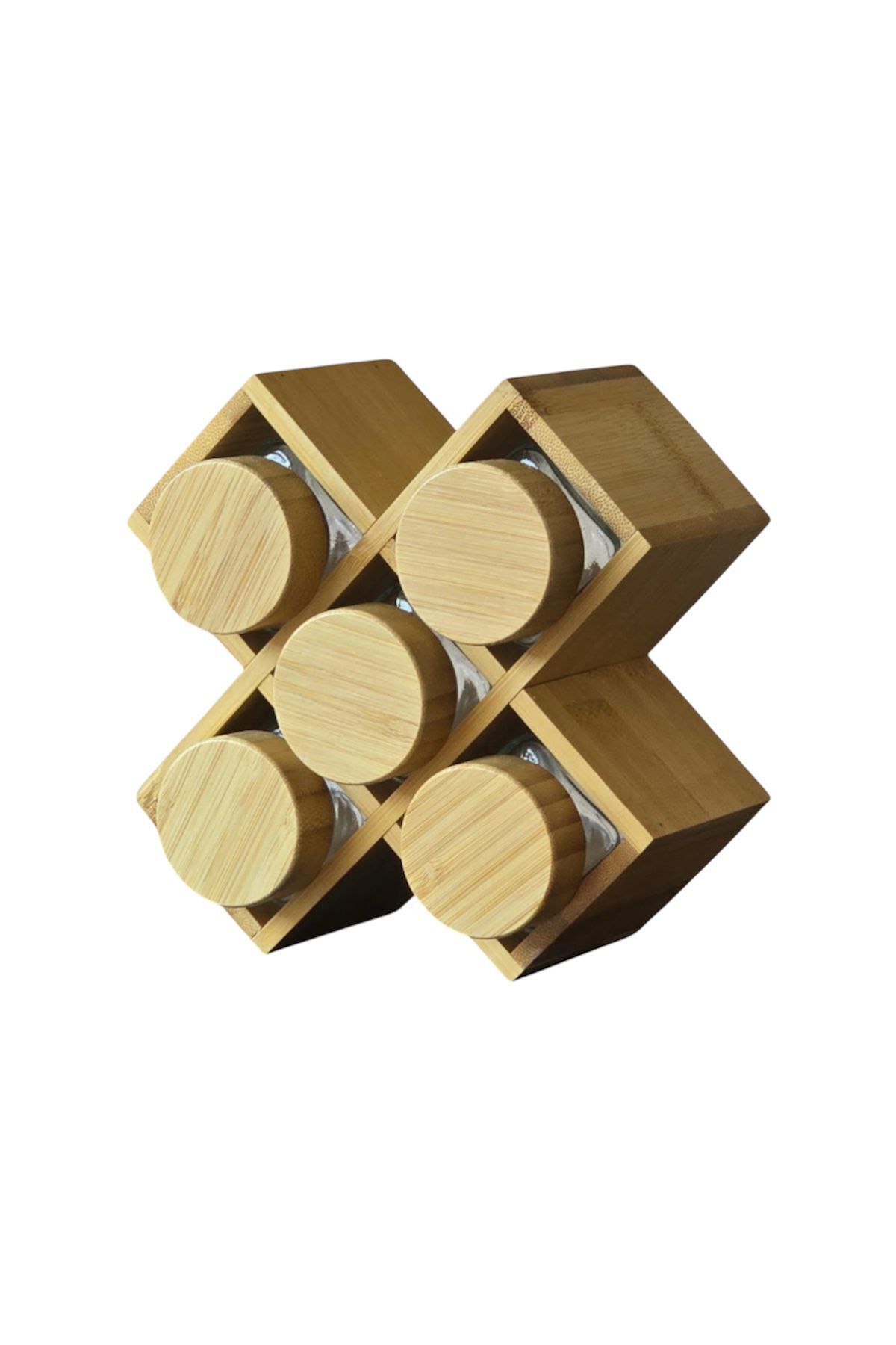 Bayev-Wenken Bamboo Spice Rack Set with Stand and Lid 3506 - X Stand 5-Piece Spice Storage Organizer 3