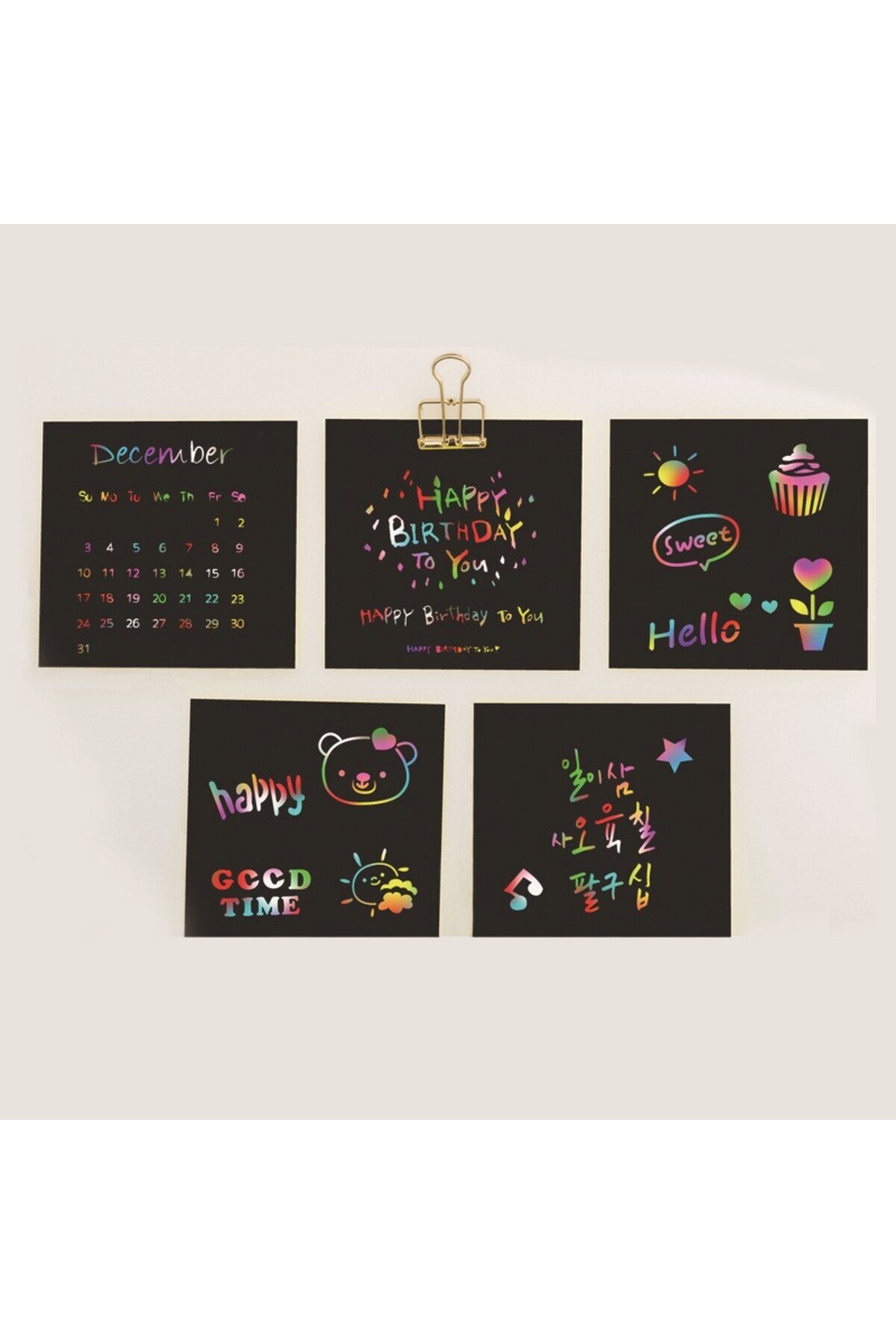 Flippy-Set de 100 de cărți razuibile, Flippy, hârtie curcubeu, 2 creioane din bambus + 2 șabloane, multicolore 5