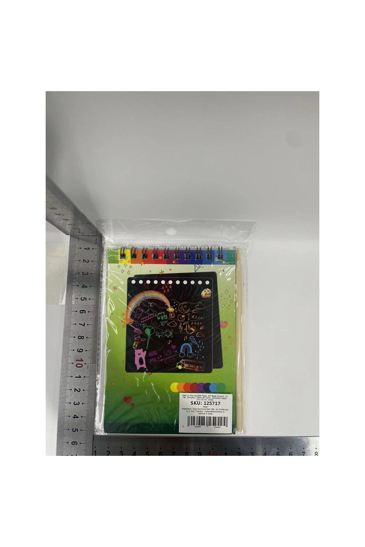 Flippy-Carte de răzuit, Scratch magic DIY, 12 coli, Curcubeu, Creion din lemn, Cartonașe negre, Verde 10