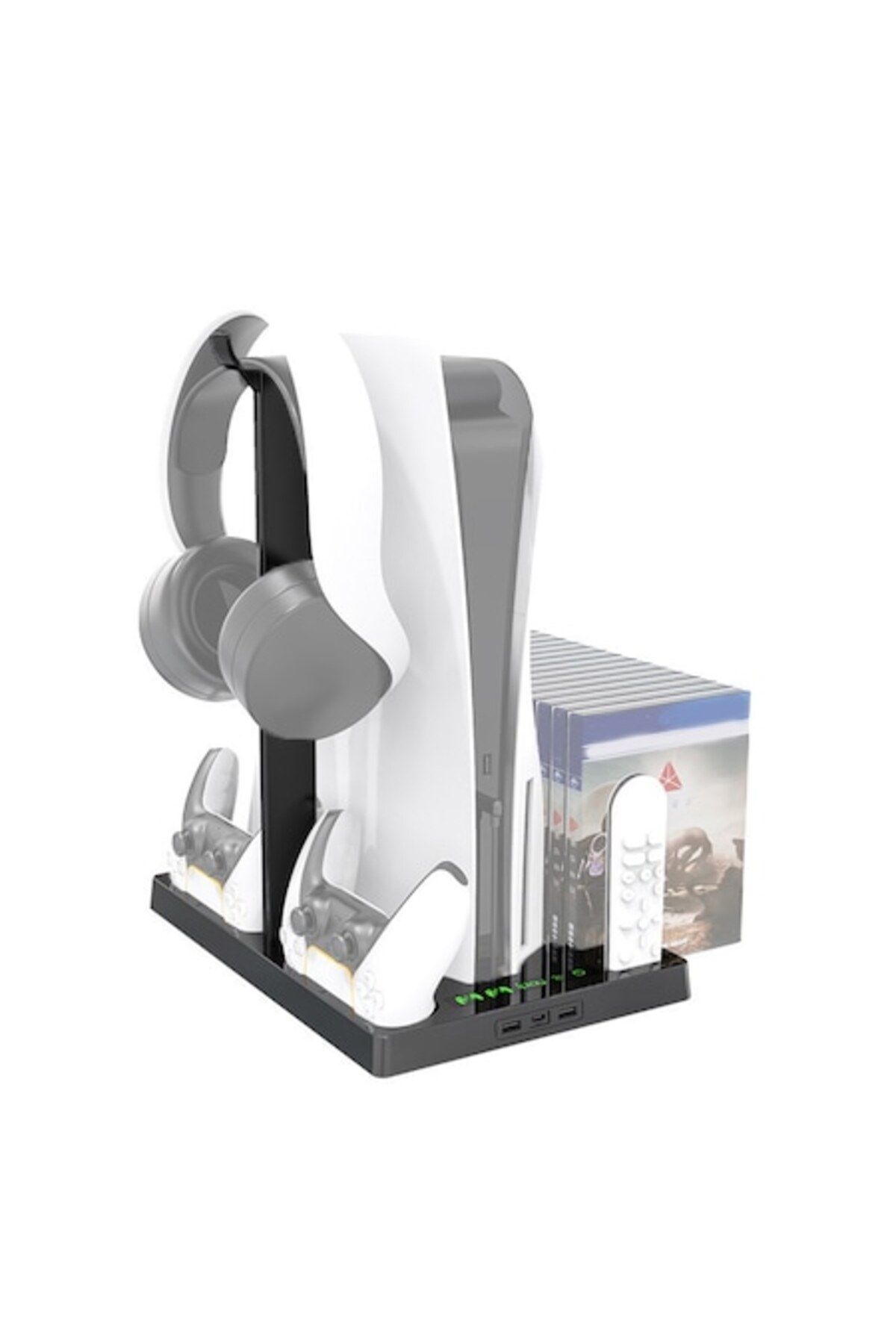 LEBLOU-PS5 Stand with Dual Cooling, Controller Charging, Headset, Remote and Game Support 1