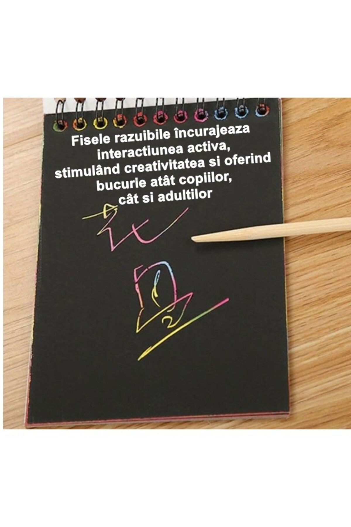 Flippy-Caiet cu cărți de răzuit, DIY Magic Scratch, 12 coli, curcubeu, creion din lemn, A5, multicolor 6