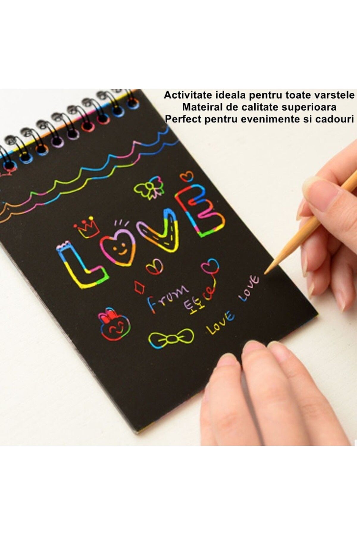 Flippy-Caiet cu cărți de răzuit, DIY Magic Scratch, 12 coli, curcubeu, creion din lemn, A5, multicolor 5
