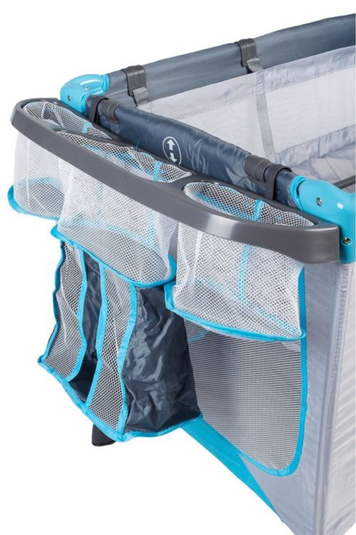 SERSIMO-Folding cot with mosquito net and changing table, steel frame, 126x66x77 cm, gray 7