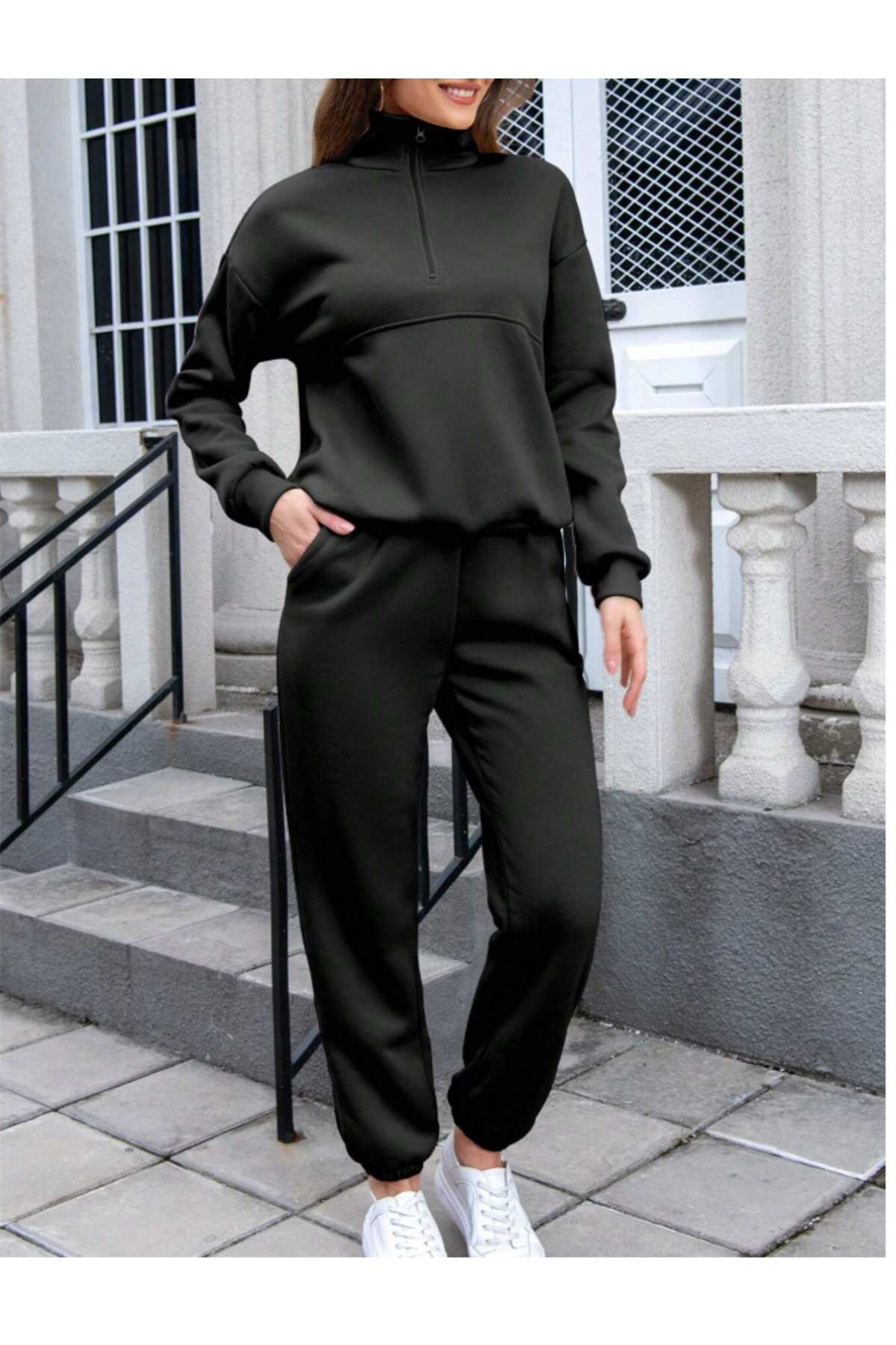 بنطلون نسائي أسود مقاس كبير بأرجل مطاطية فضفاضة من...