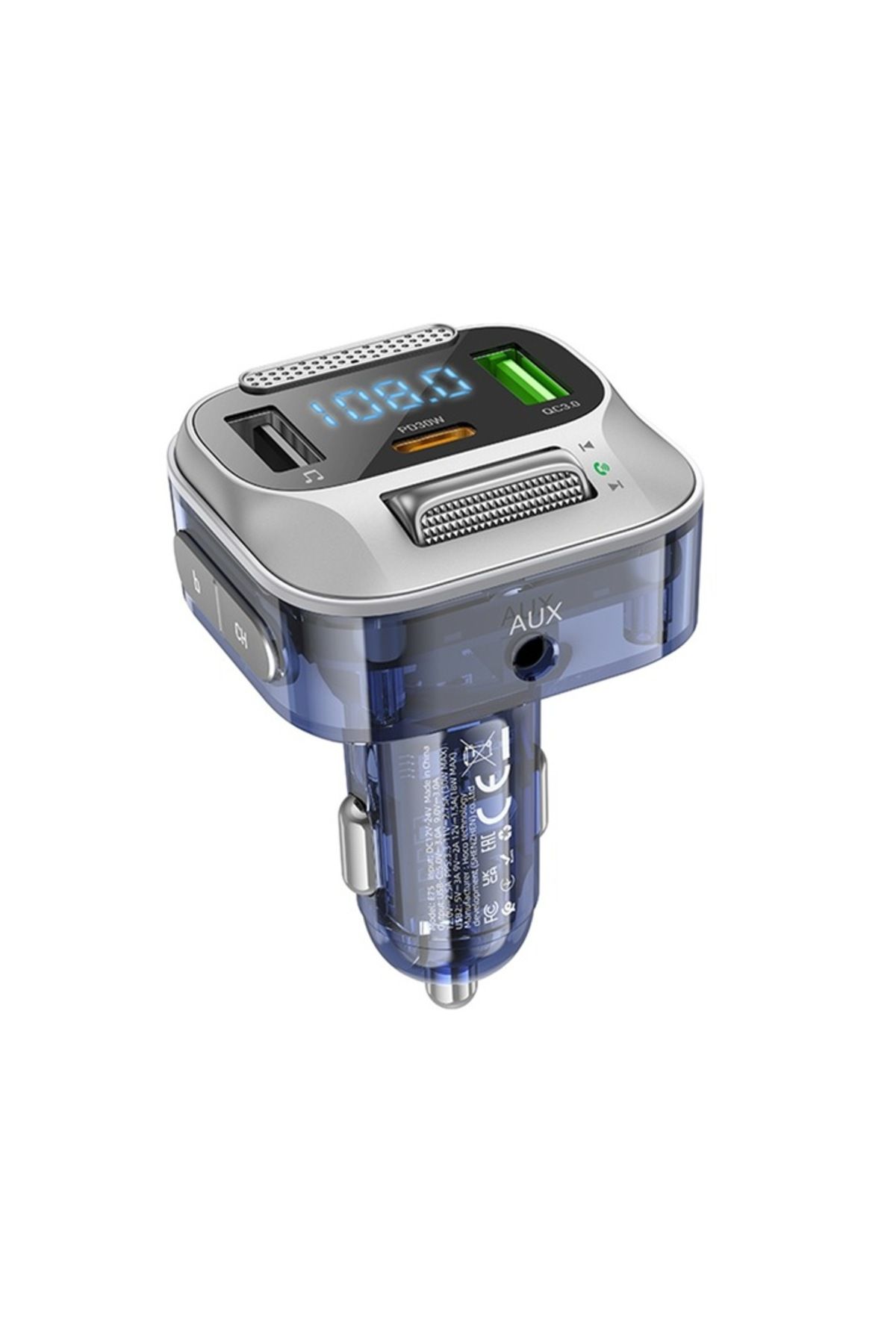 Hoco-Încărcător auto cu modulator FM PD30W + USB QC3.0 - (E75) - Albastru închis 3