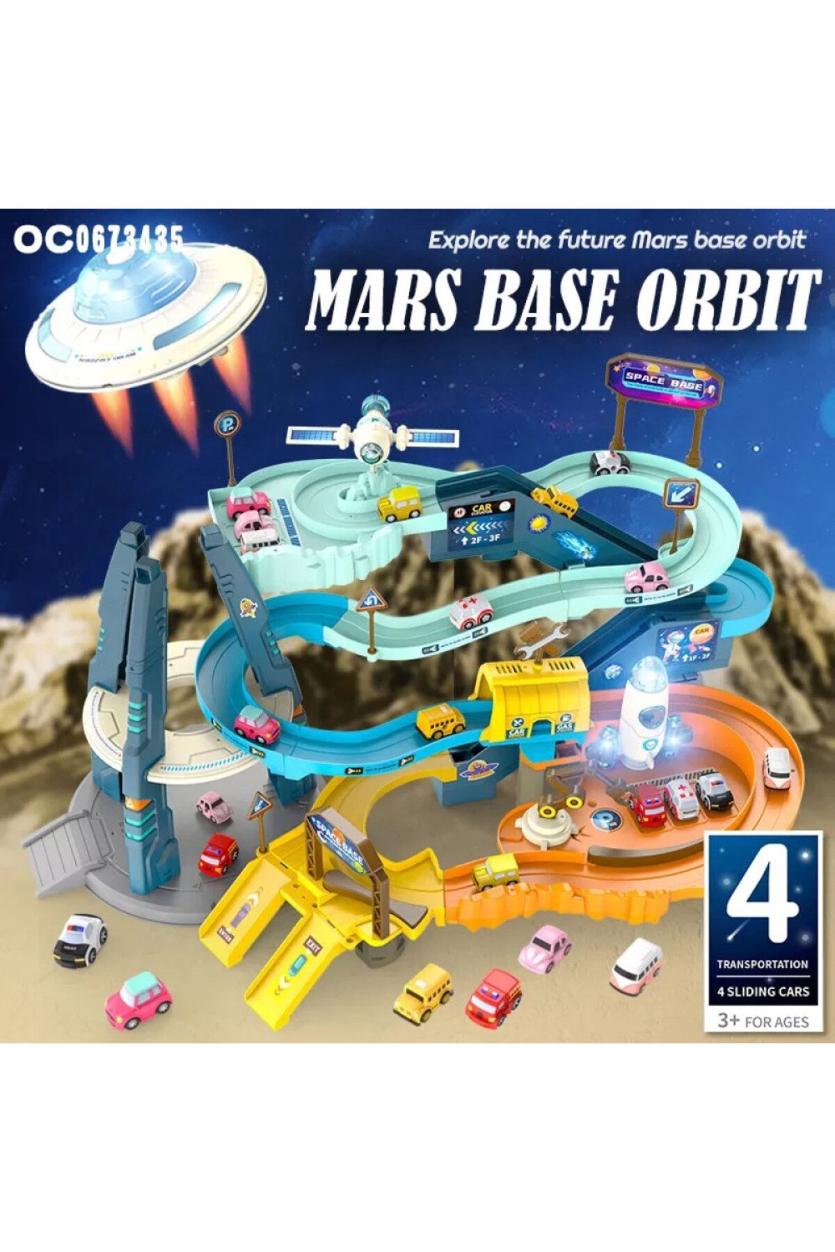 LikeSmart-Circuit cu Parcare pentru copii ISP "Likesmart Mars Base Orbit", cu lumini si sunete, Nava Spatiala, 3