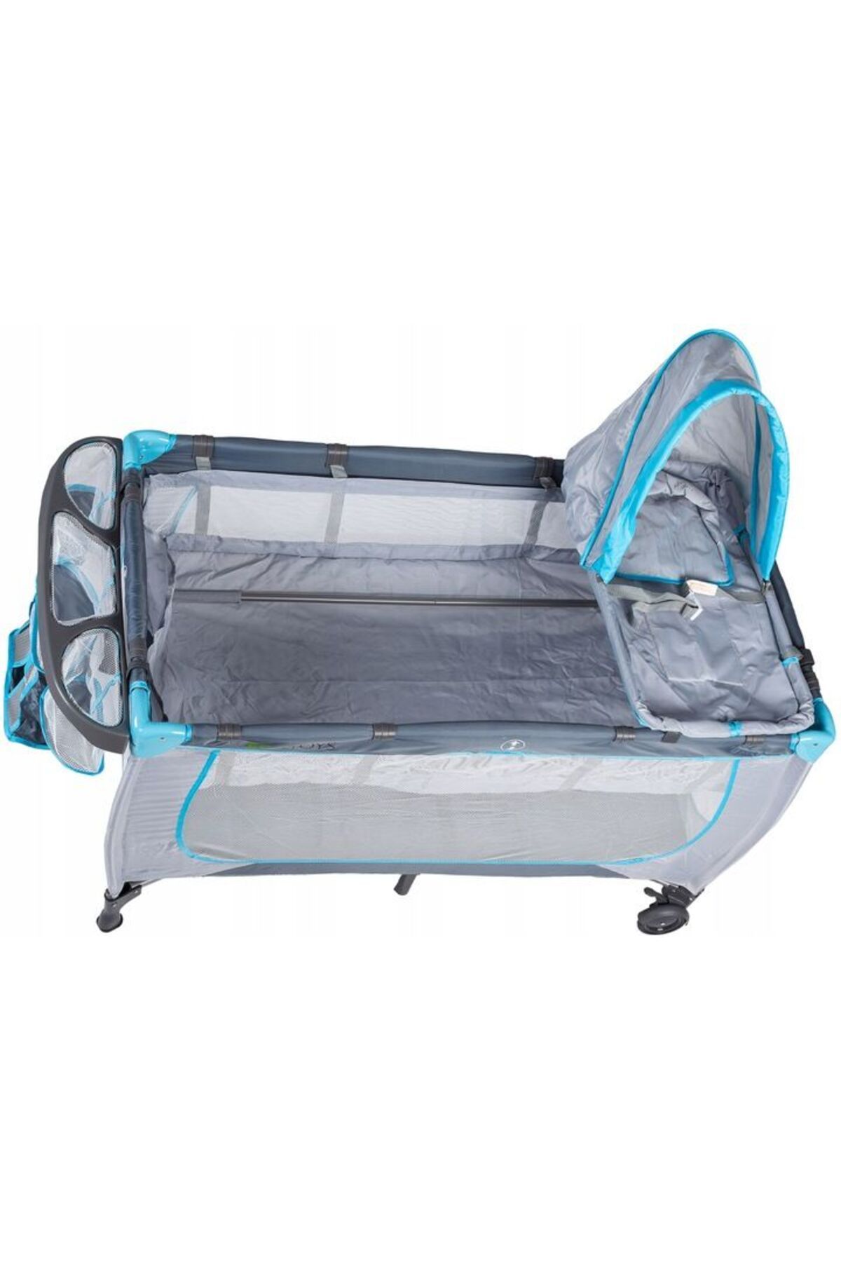 SERSIMO-Folding cot with mosquito net and changing table, steel frame, 126x66x77 cm, gray 2