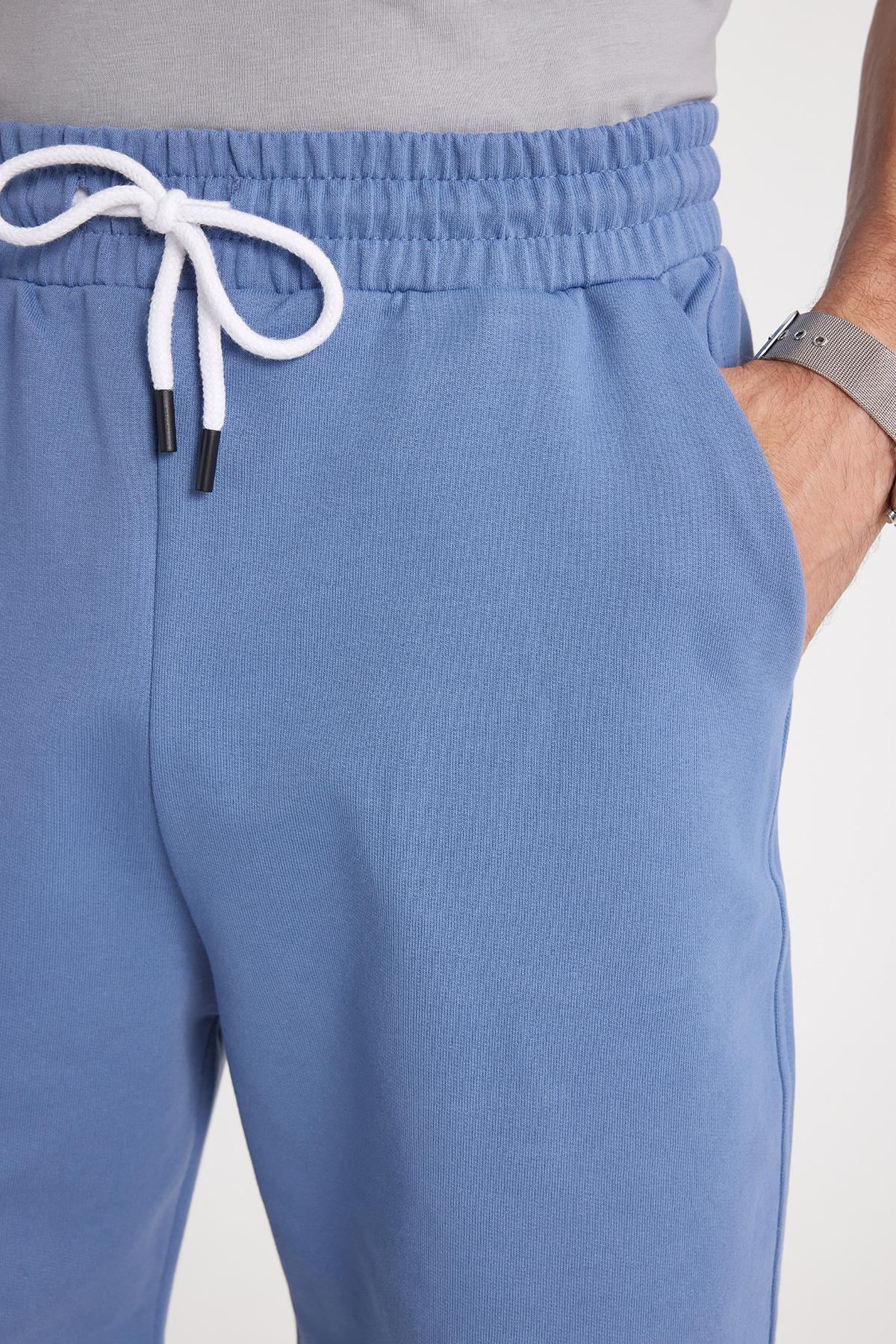 Tudors Erkek Relax Fit Rahat Kesim %100 Pamuk Beli Bağcıklı Mavi Şort görsel 3