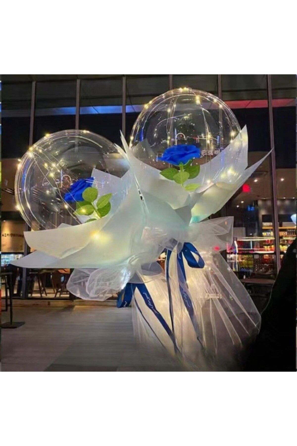 Flippy-Balon LED cu lumini, trandafir, tip buchet, diametru 35 cm, albastru 2