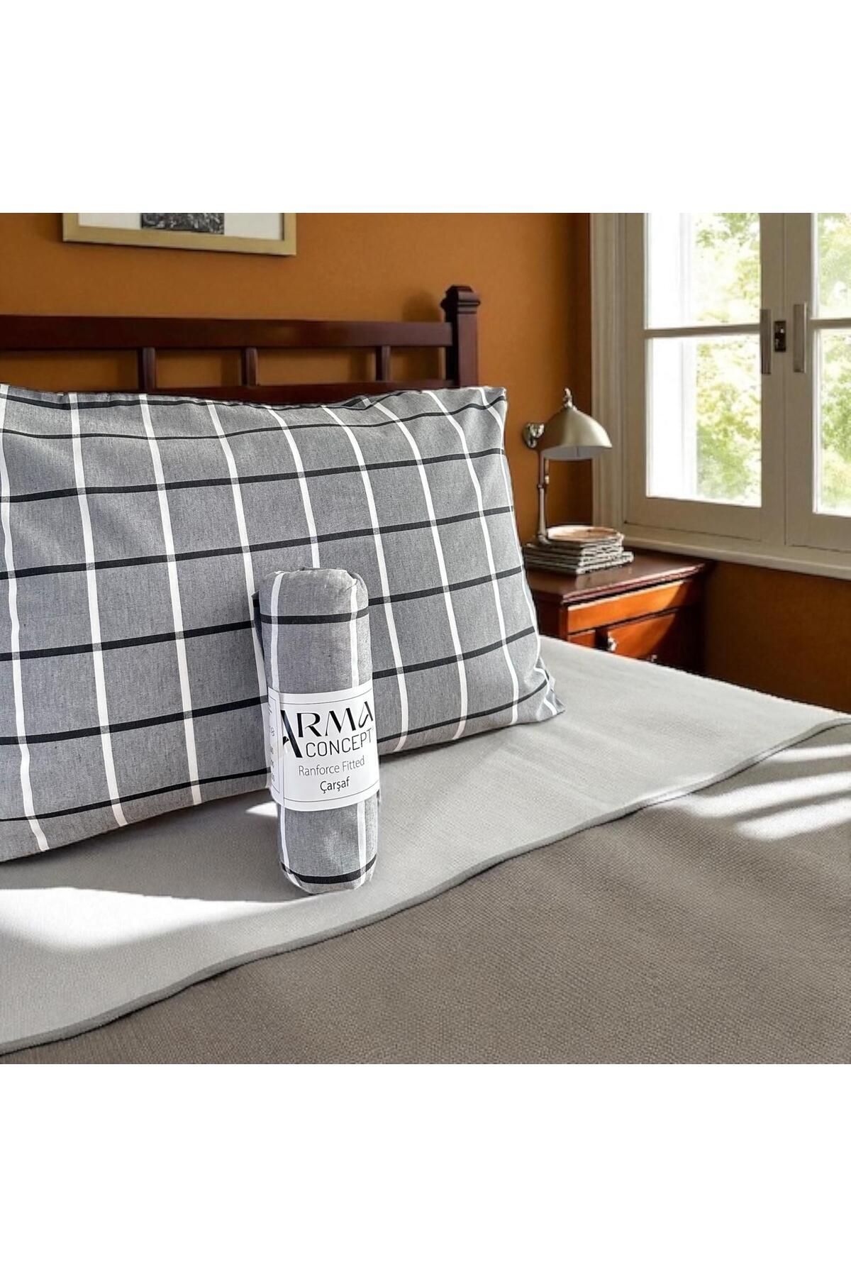 Arma Concept-Single Checkered Pattern Ranforce Fabric Fitted Elastic Sheet & 1 Pillow Case 1
